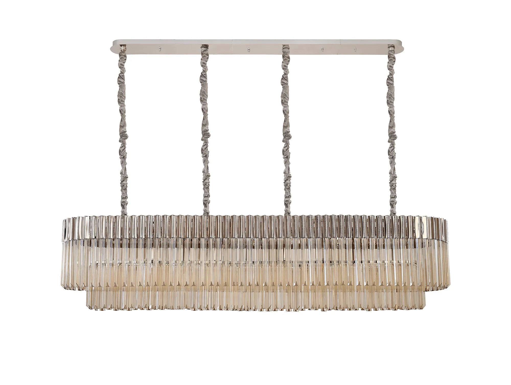 Cedar 180 x 40cm Linear Pendant 9 Light - Polished Nickel & Cognac Sculpted Glass