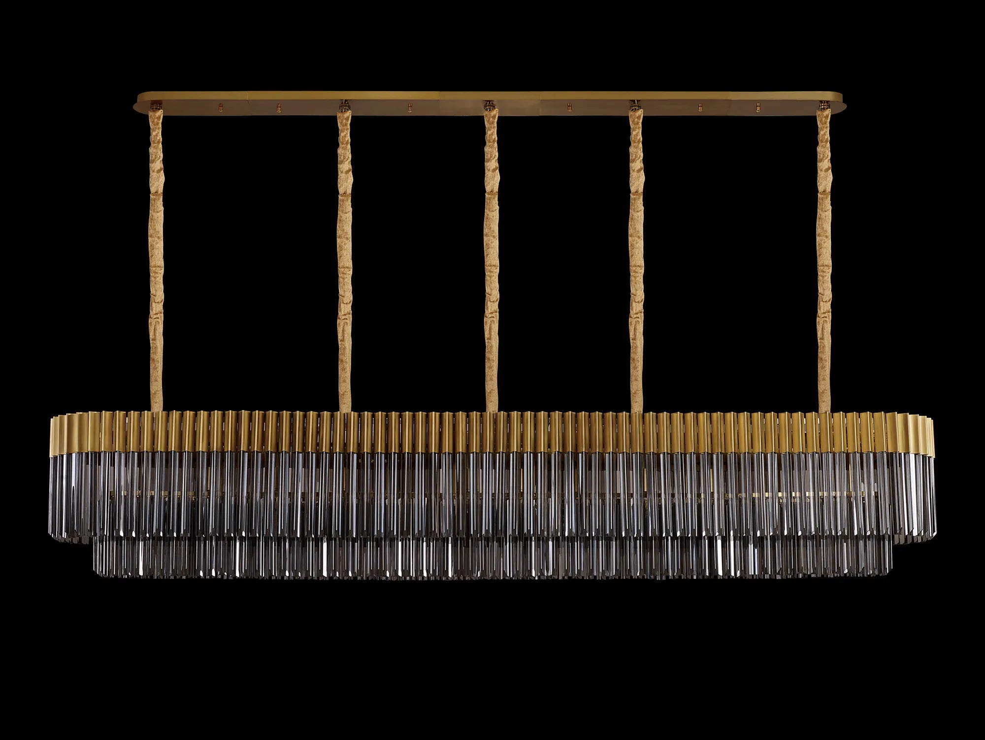 Cedar 225 Light - 40cm Linear Pendant 12 Light - Brass & Smoked Sculpted Glass