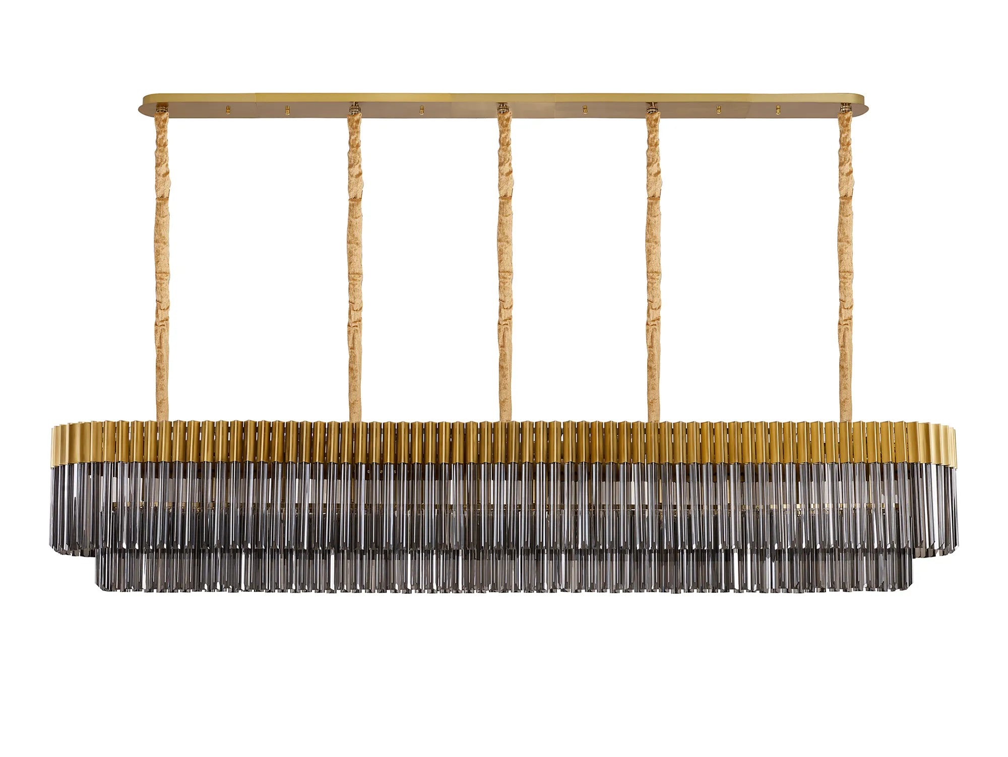 Cedar 225 Light - 40cm Linear Pendant 12 Light - Brass & Smoked Sculpted Glass