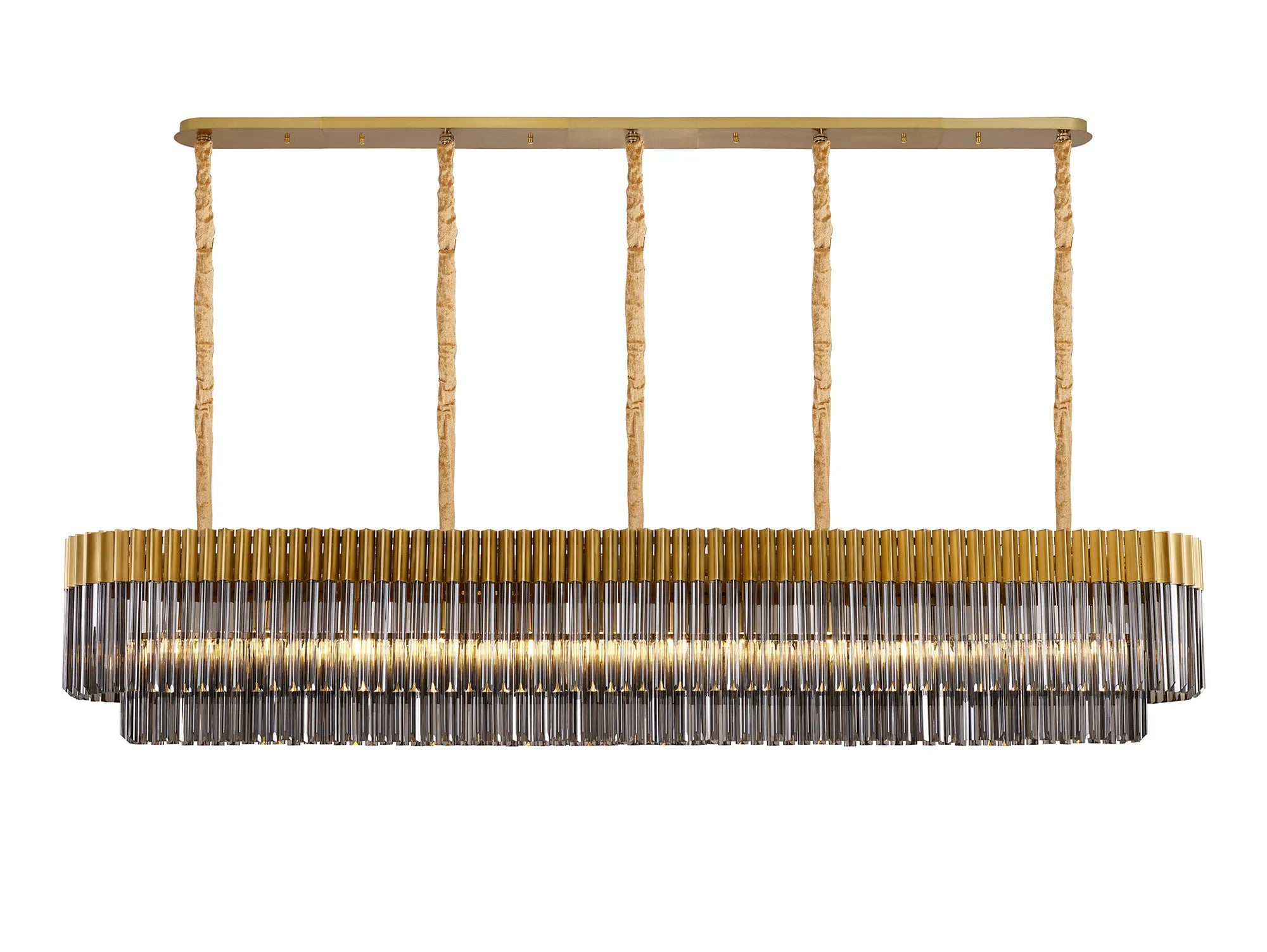 Cedar 225 Light - 40cm Linear Pendant 12 Light - Brass & Smoked Sculpted Glass