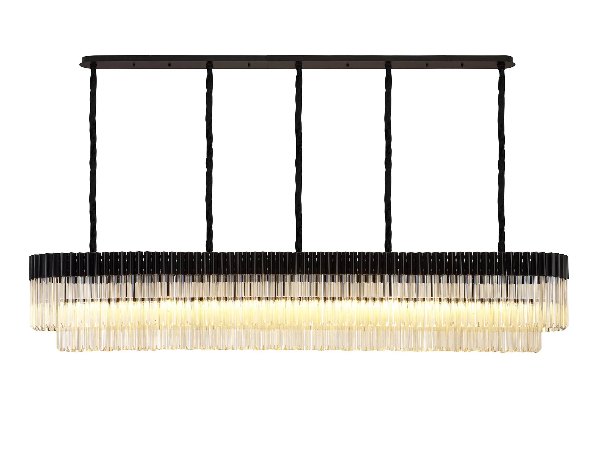 Cedar 225 Light - 40cm Linear Pendant 12 Light - Matt Black & Cognac Sculpted Glass