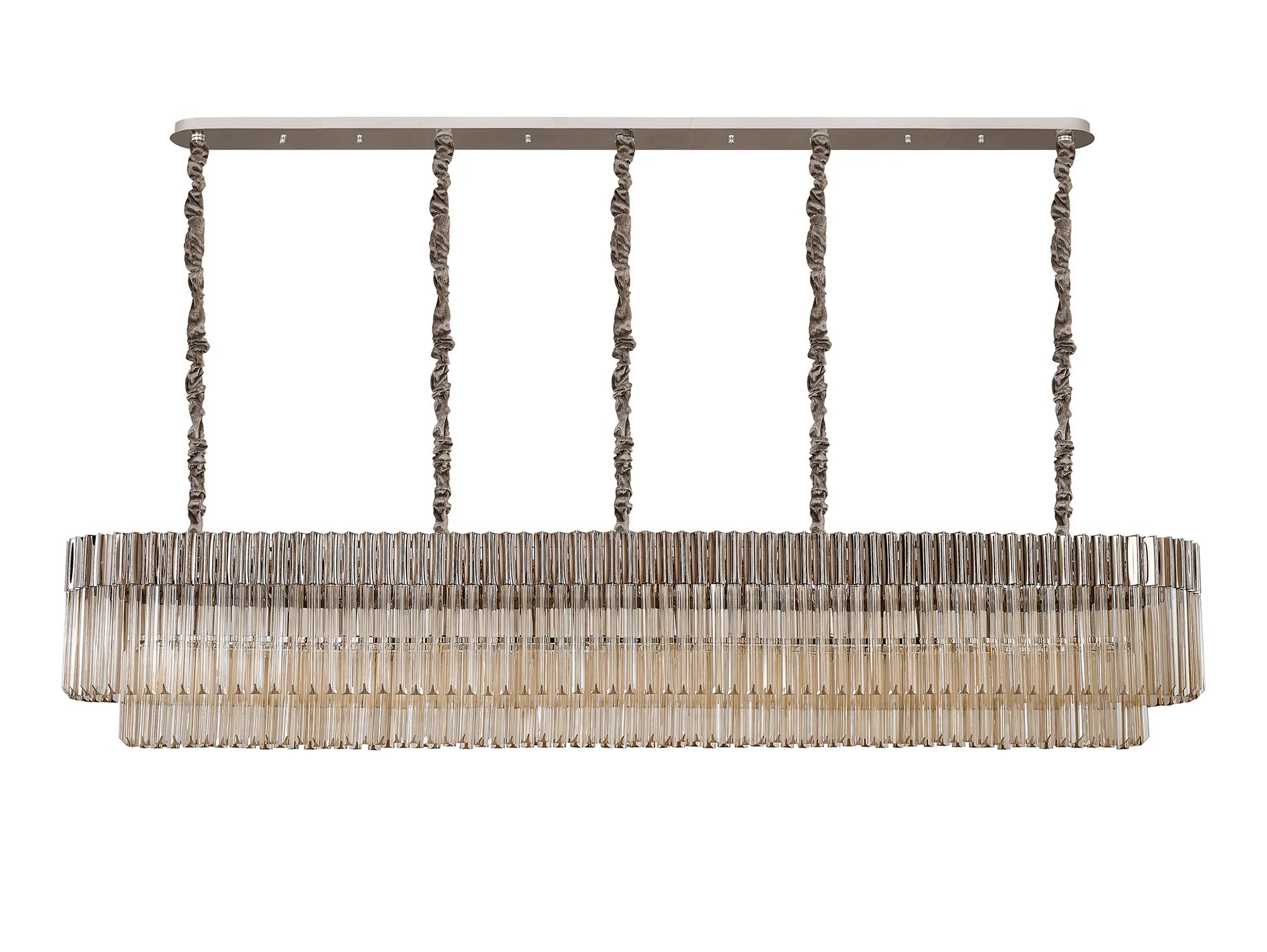 Cedar 225 Light - 40cm Linear Pendant 12 Light - Polished Nickel & Cognac Sculpted Glass