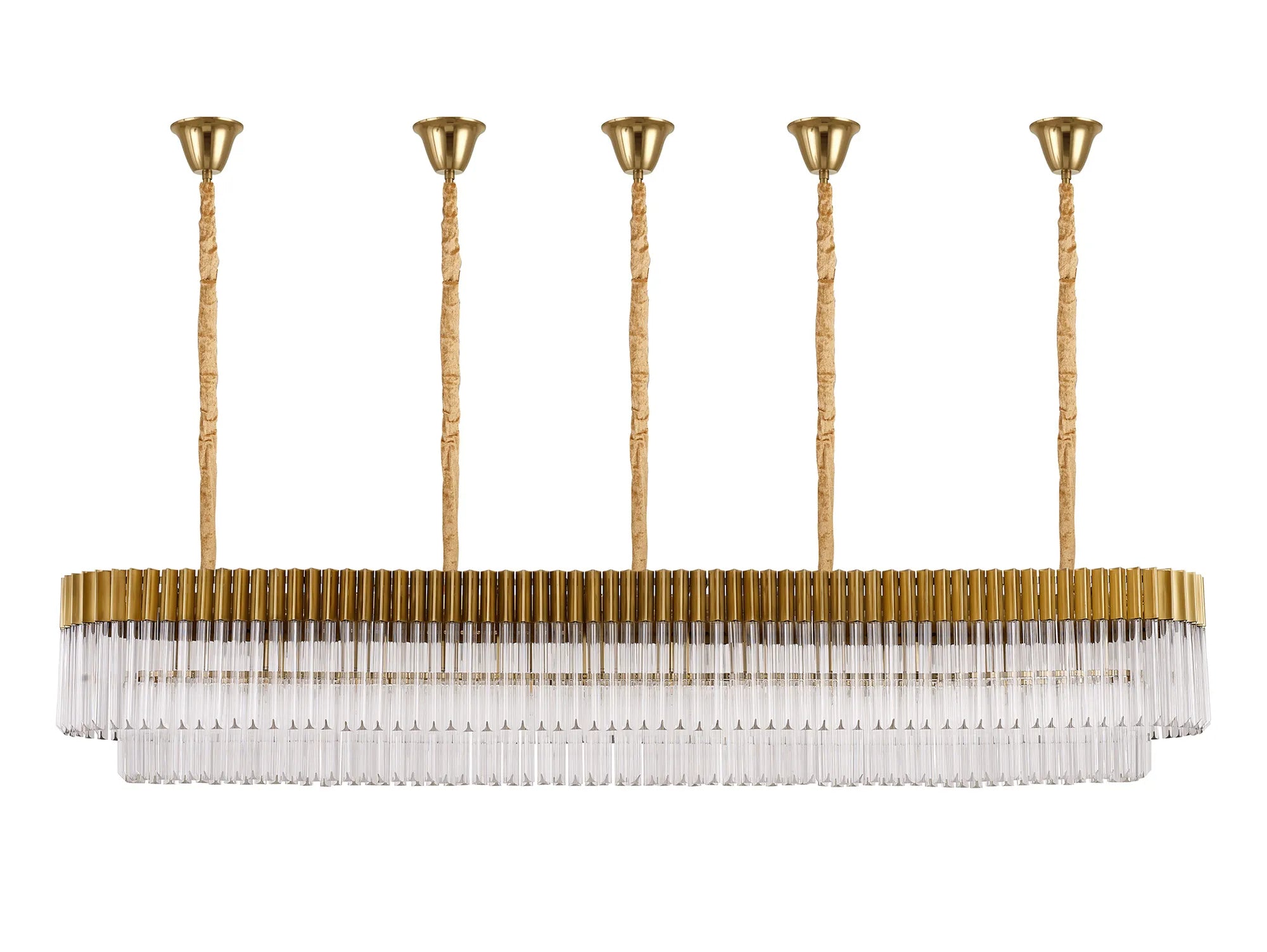 Cedar 225 Light - 40cm Linear Pendant With Bell Cup 12 Light - Brass & Clear Sculpted Glass