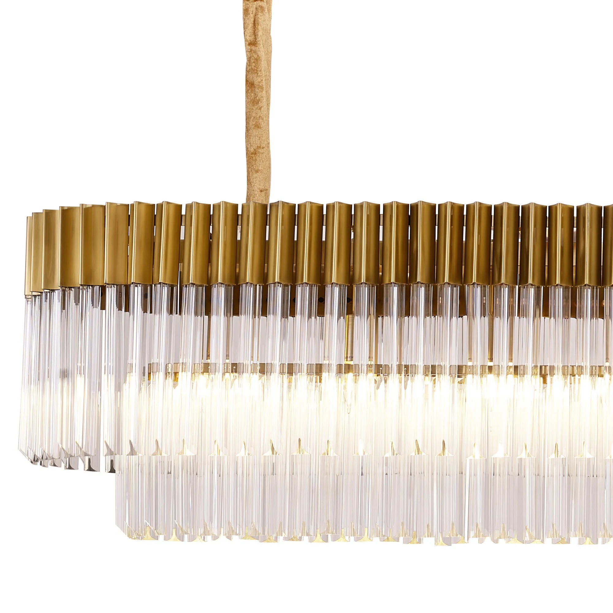 Cedar 225 Light - 40cm Linear Pendant With Bell Cup 12 Light - Brass & Clear Sculpted Glass