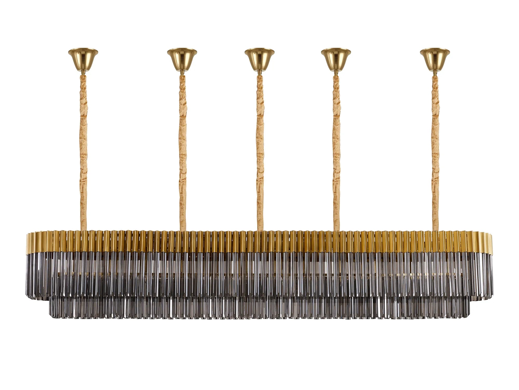 Cedar 225 Light - 40cm Linear Pendant With Bell Cup 12 Light - Brass & Smoked Sculpted Glass