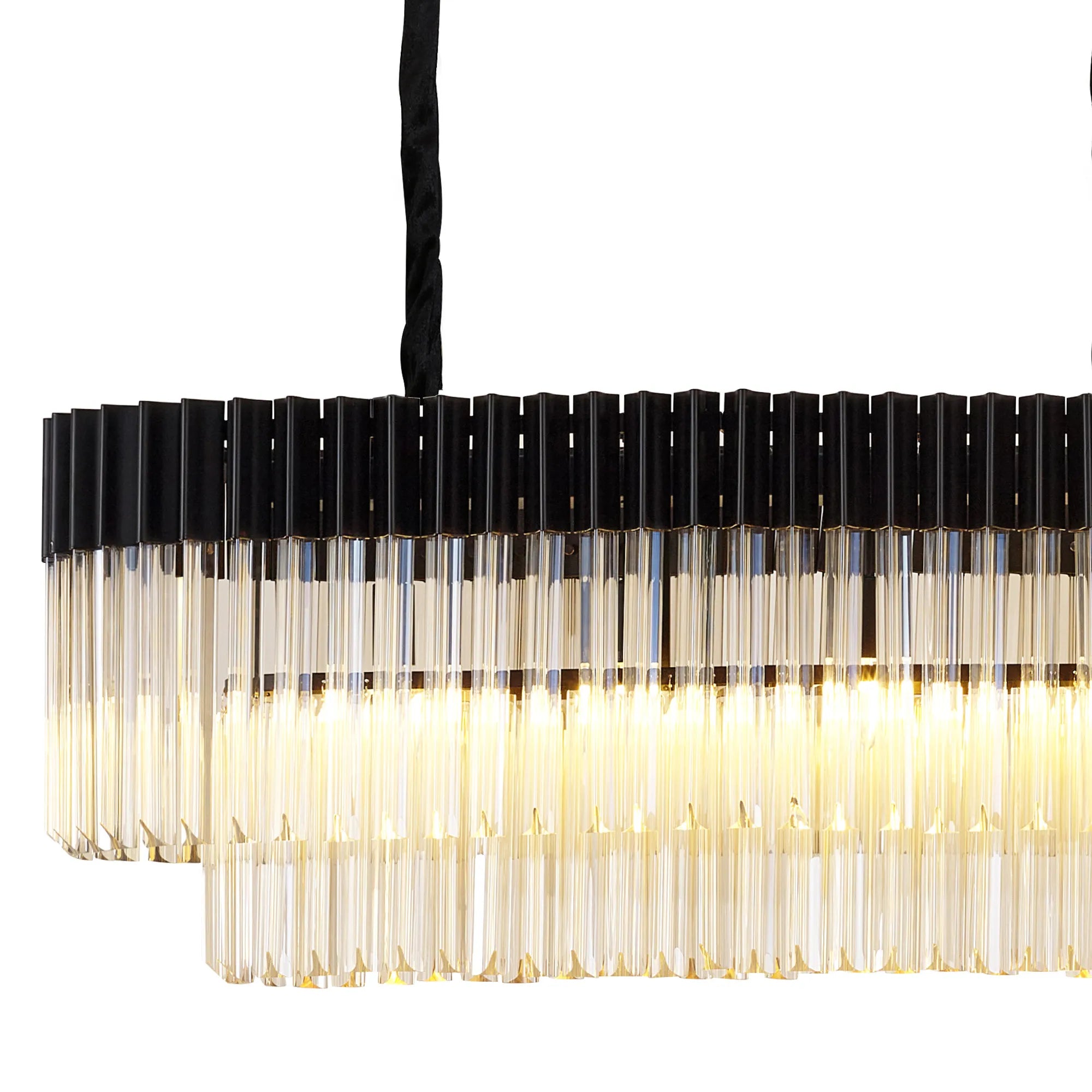 Cedar 225 Light - 40cm Linear Pendant With Bell Cup 12 Light - Matt Black & Cognac Sculpted Glass