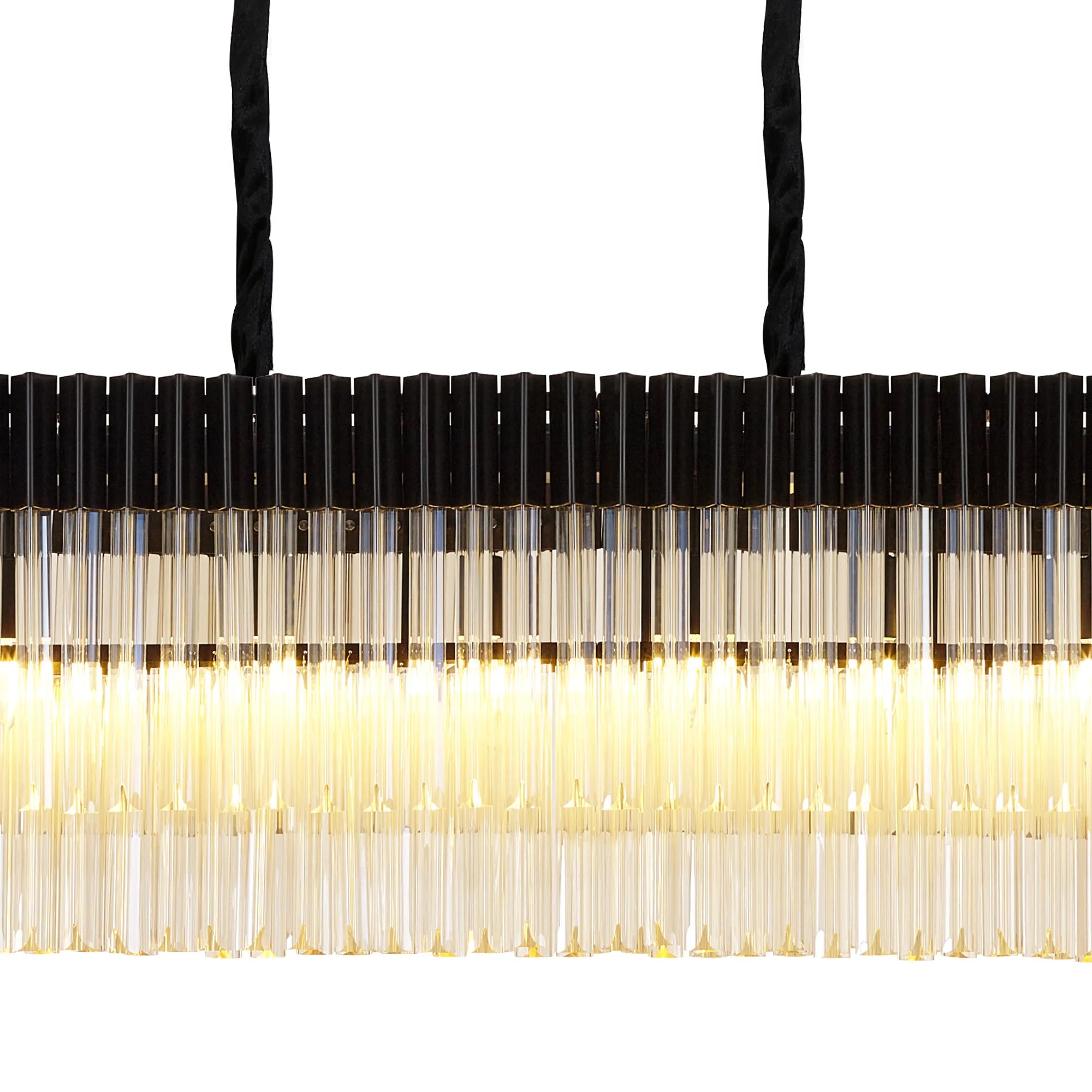 Cedar 225 Light - 40cm Linear Pendant With Bell Cup 12 Light - Matt Black & Cognac Sculpted Glass