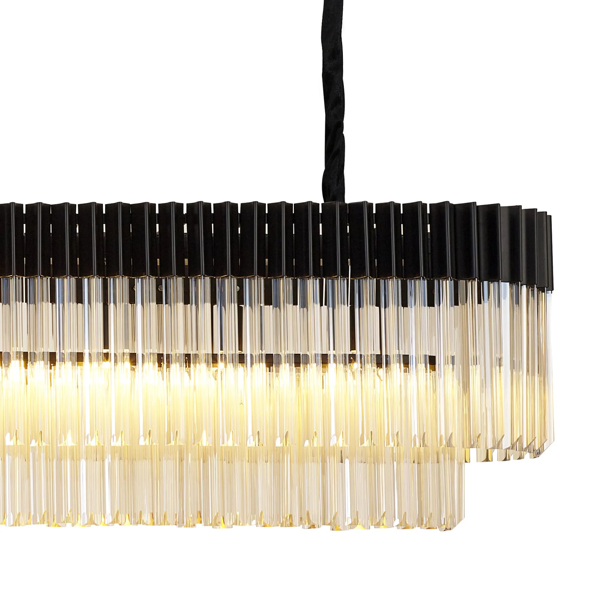 Cedar 225 Light - 40cm Linear Pendant With Bell Cup 12 Light - Matt Black & Cognac Sculpted Glass