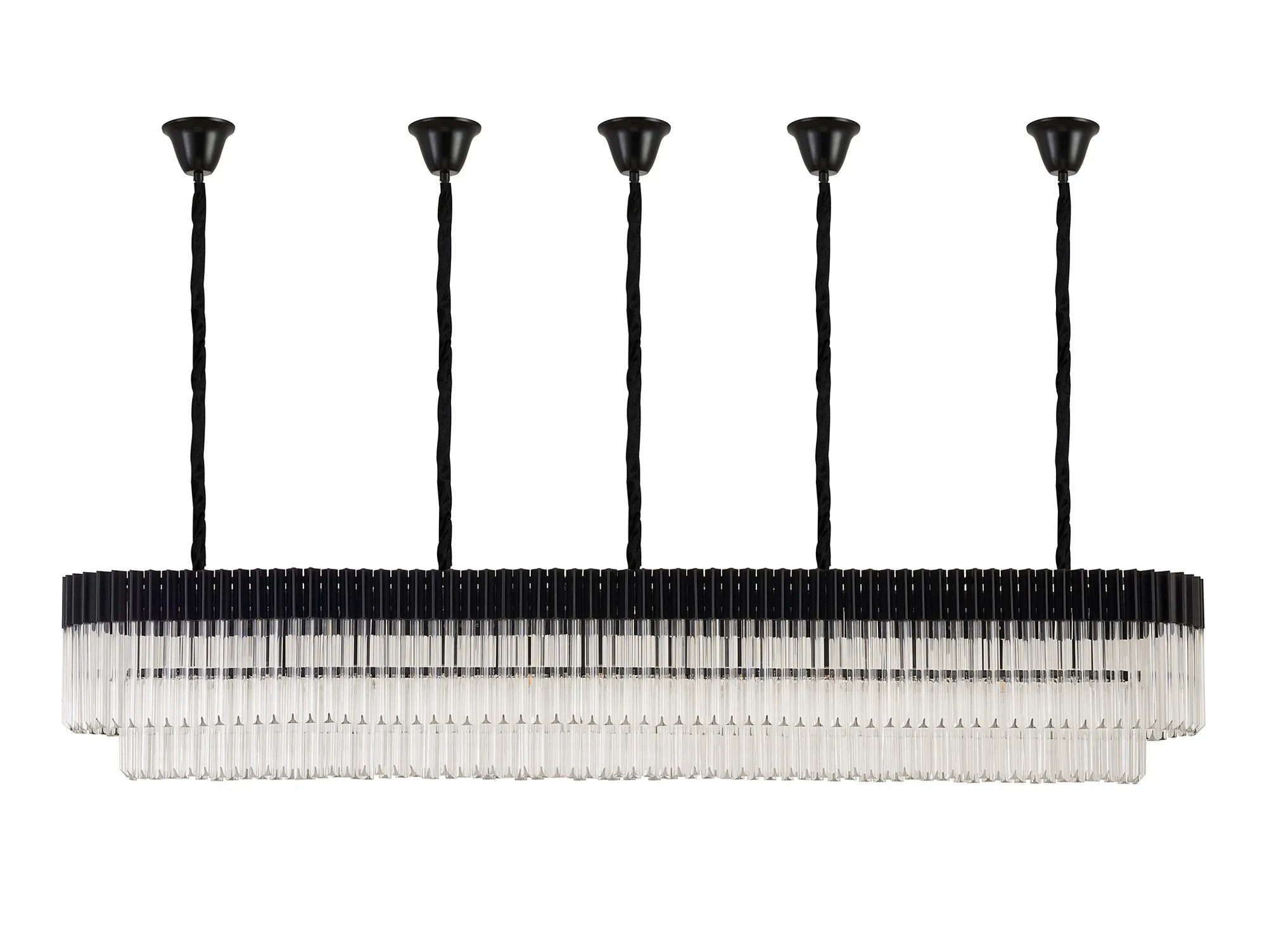 Cedar 225 Light - 40cm Linear Pendant With Bell Cup 12 Light - Matt Black & Clear Sculpted Glass
