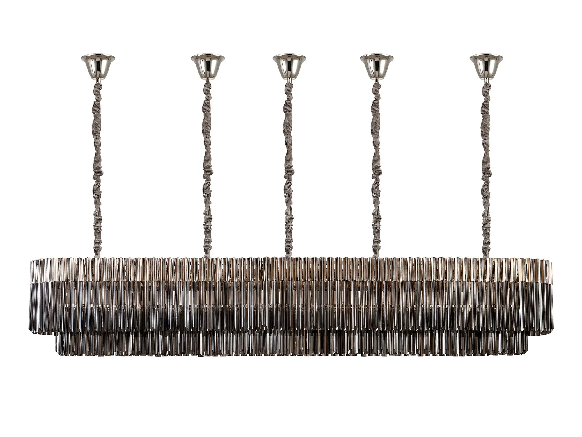Cedar 225 Light - 40cm Linear Pendant With Bell Cup 12 Light - Polished Nickel & Smoked Sculpted Glass