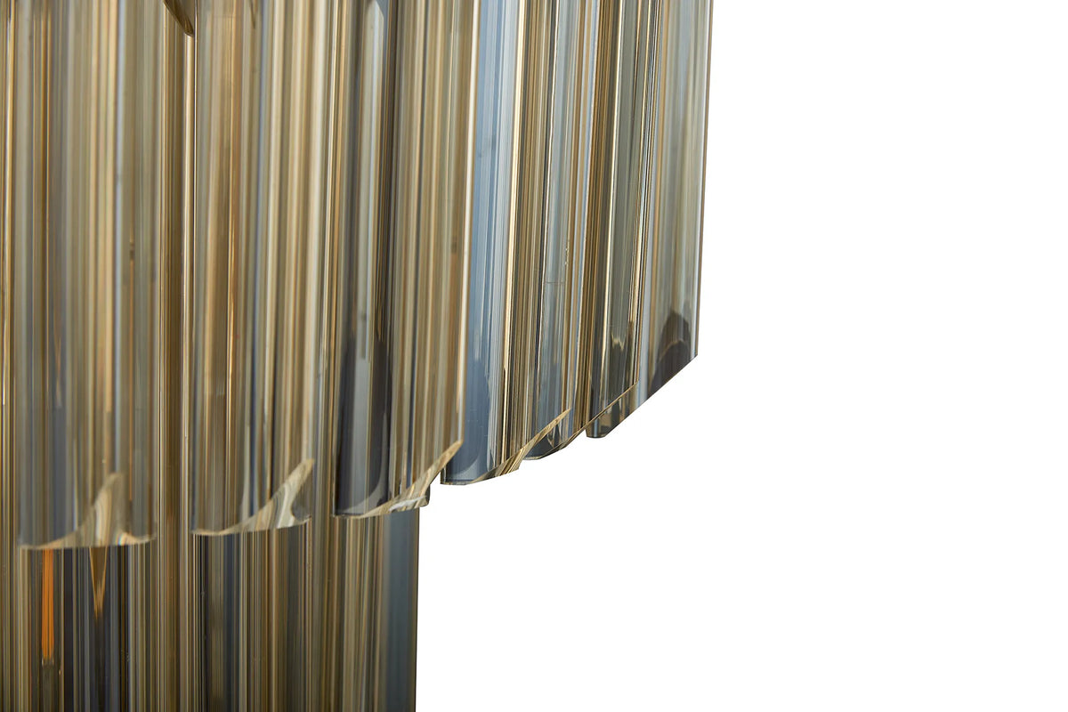 Fabula Cedar Round 3 Tier 8 Light E14 Pendant Light – 40 cm – Brass & Cognac Sculpted Glass