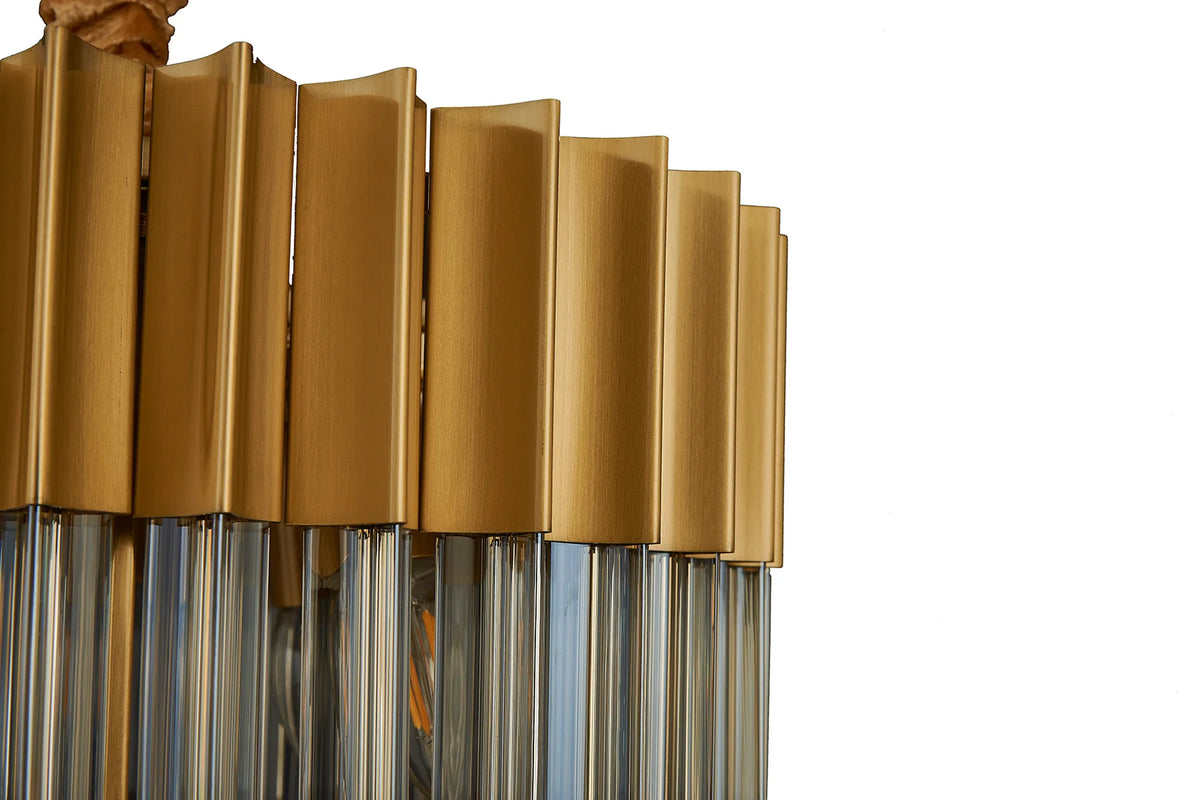 Fabula Cedar Round 3 Tier 8 Light E14 Pendant Light – 40 cm – Brass & Cognac Sculpted Glass