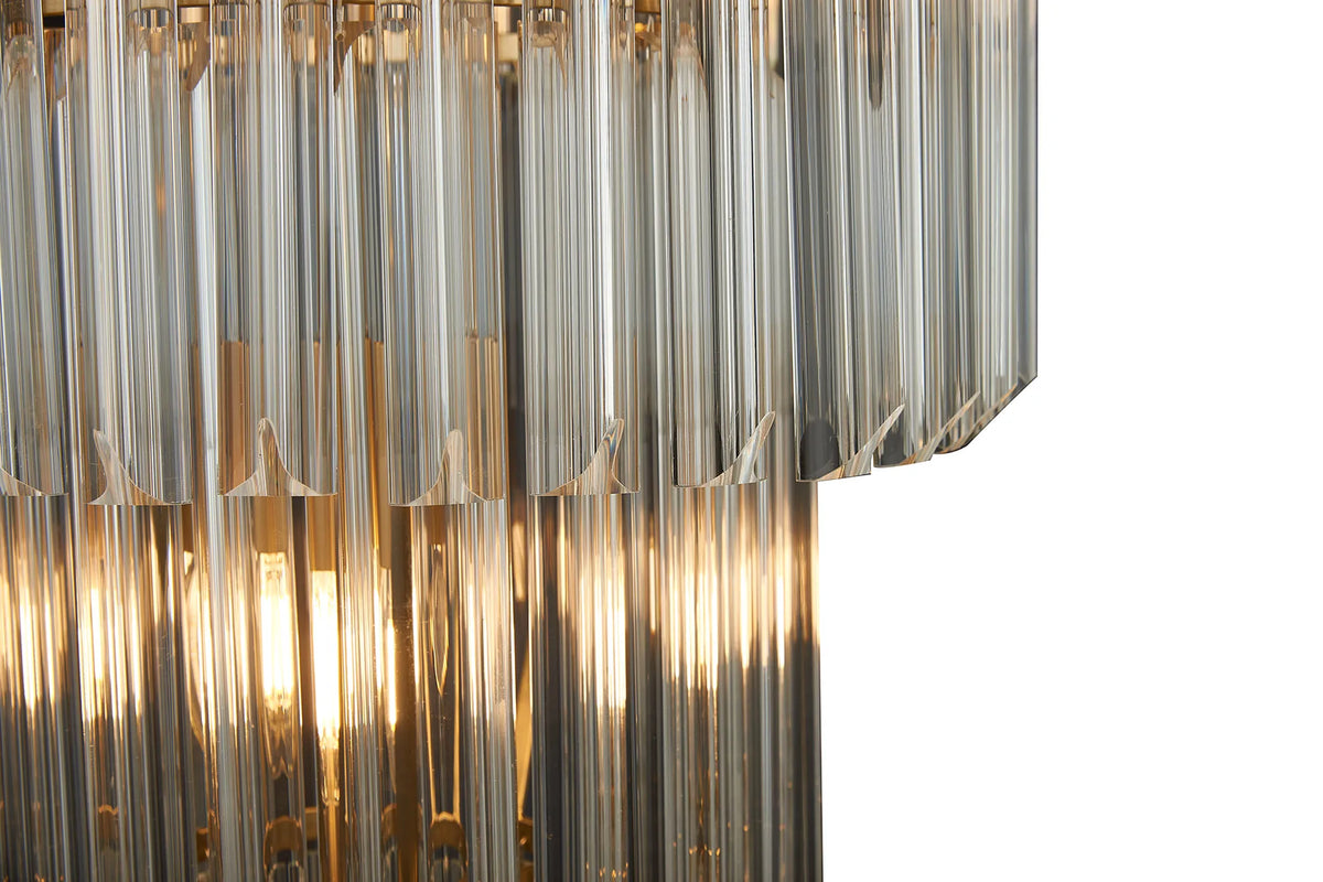 Fabula Cedar Round 3 Tier 8 Light E14 Pendant Light – 40 cm – Brass & Clear Sculpted Glass