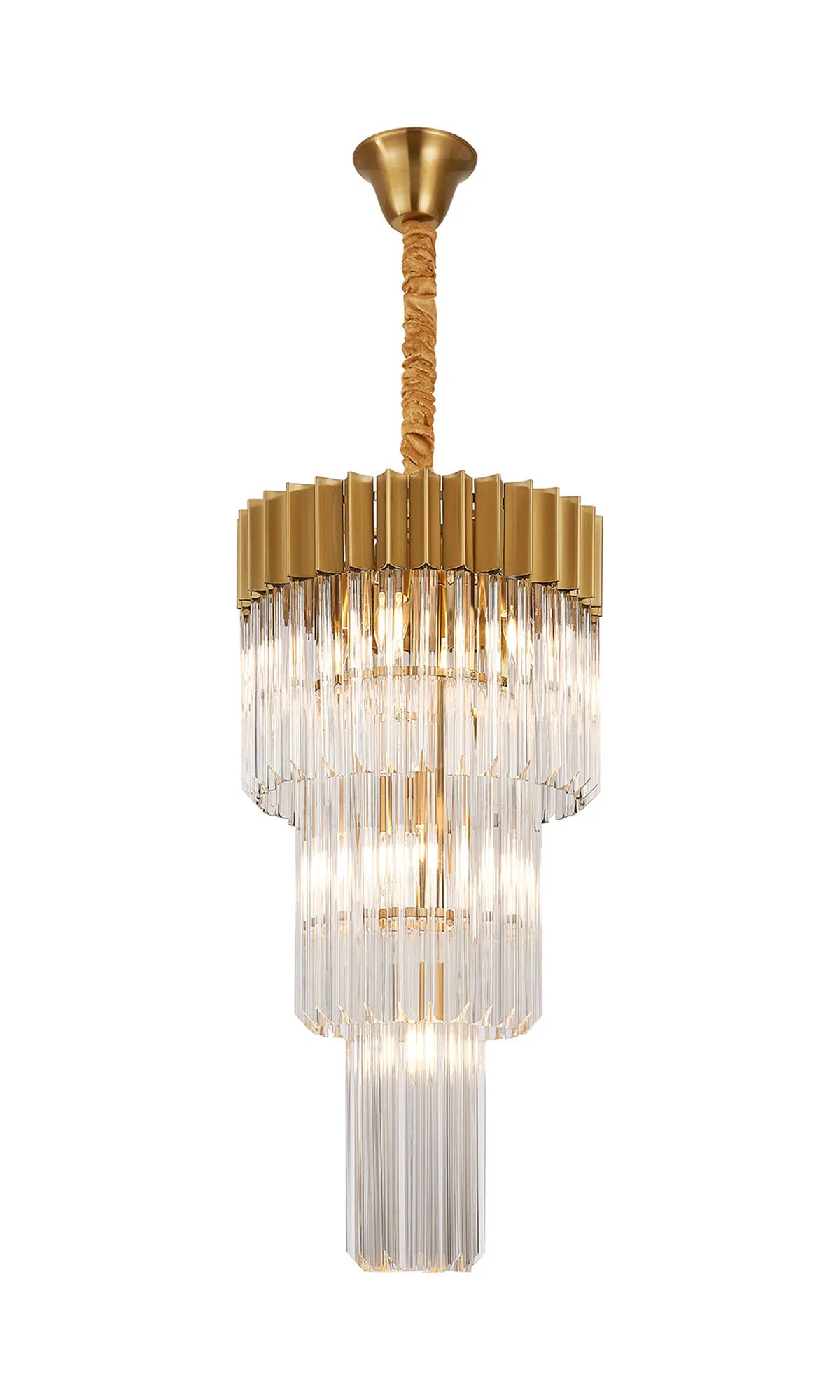 Fabula Cedar Round 3 Tier 8 Light E14 Pendant Light – 40 cm – Brass & Clear Sculpted Glass 40 cm
