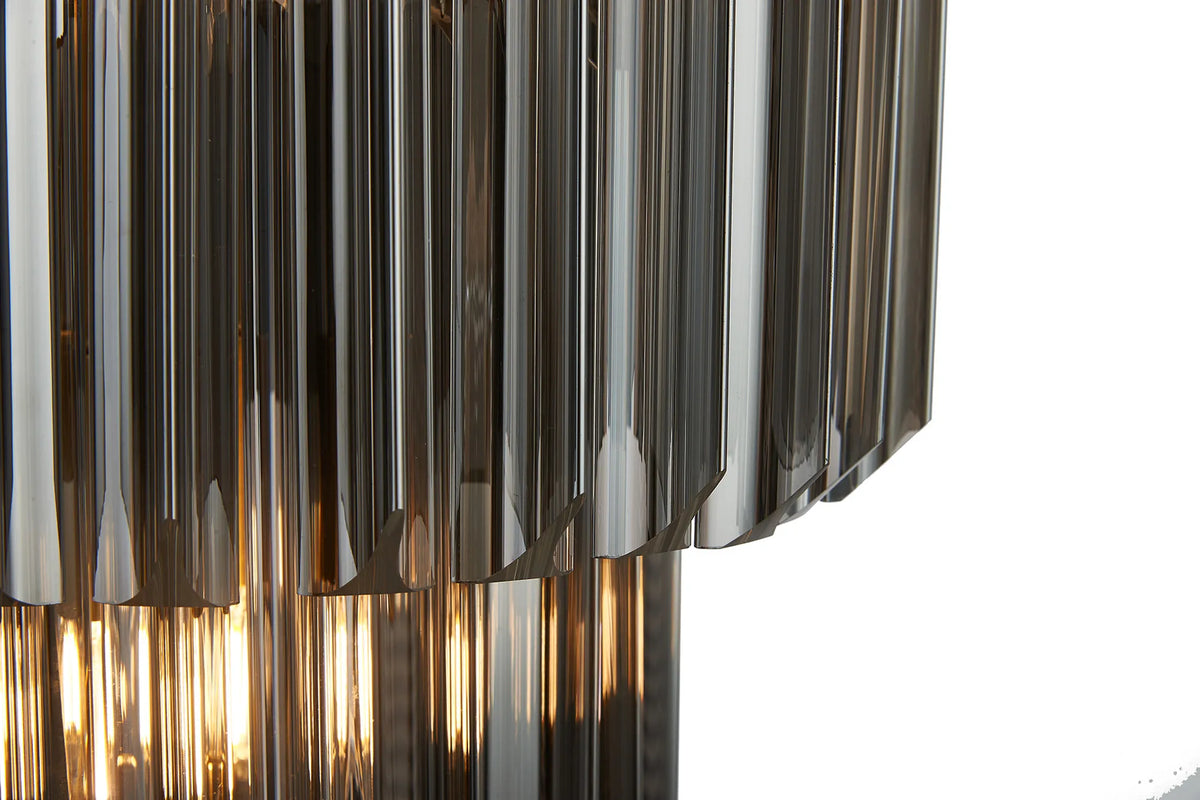 Fabula Cedar Round 3 Tier 8 Light E14 Pendant Light – 40 cm – Brass & Smoked Sculpted Glass