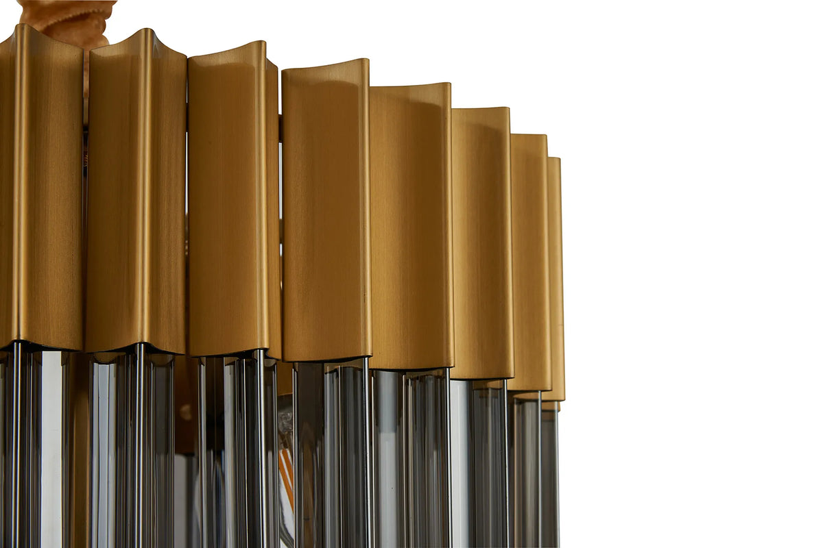 Fabula Cedar Round 3 Tier 8 Light E14 Pendant Light – 40 cm – Brass & Smoked Sculpted Glass