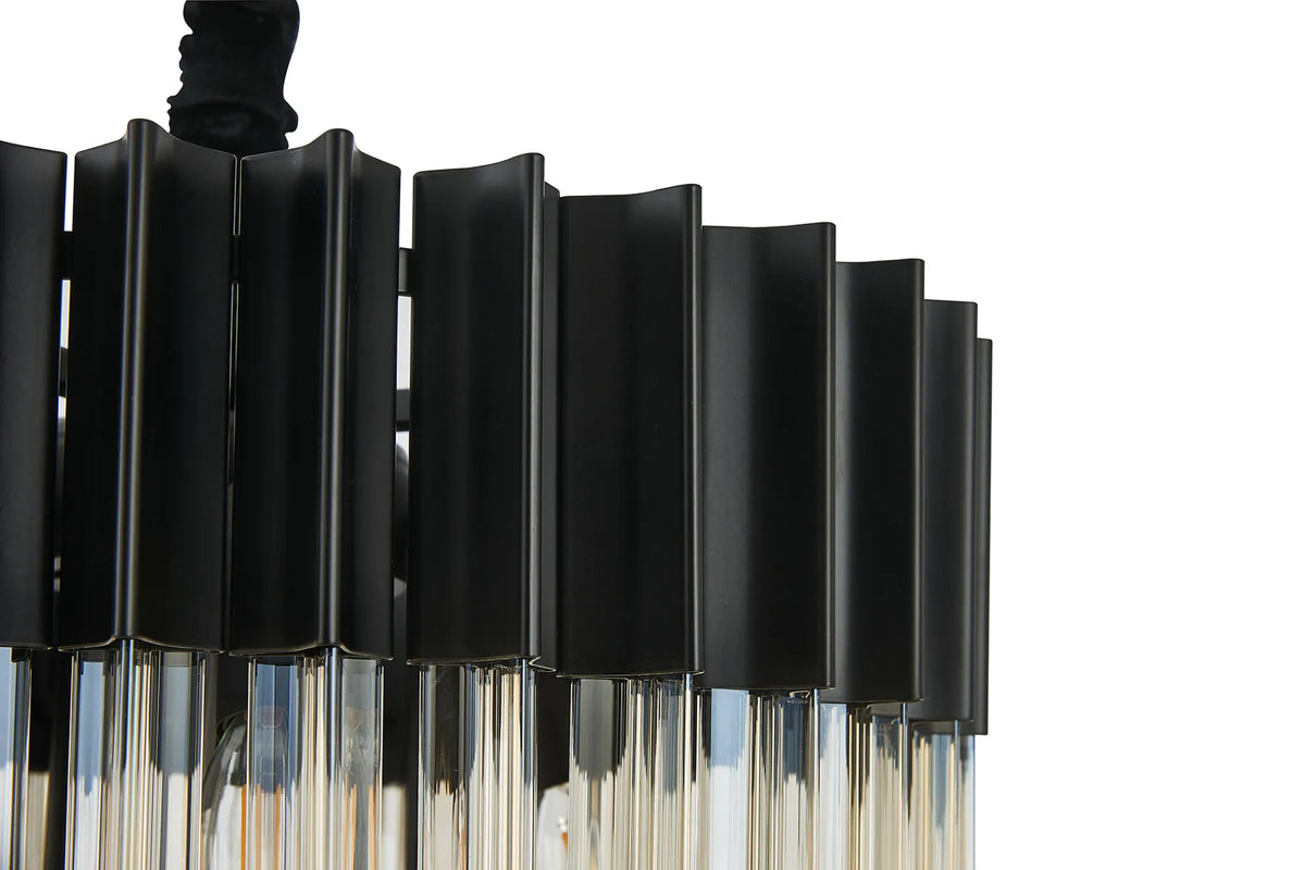 Fabula Cedar Round 3 Tier 8 Light E14 Pendant Light – 40 cm – Matt Black & Cognac Sculpted Glass