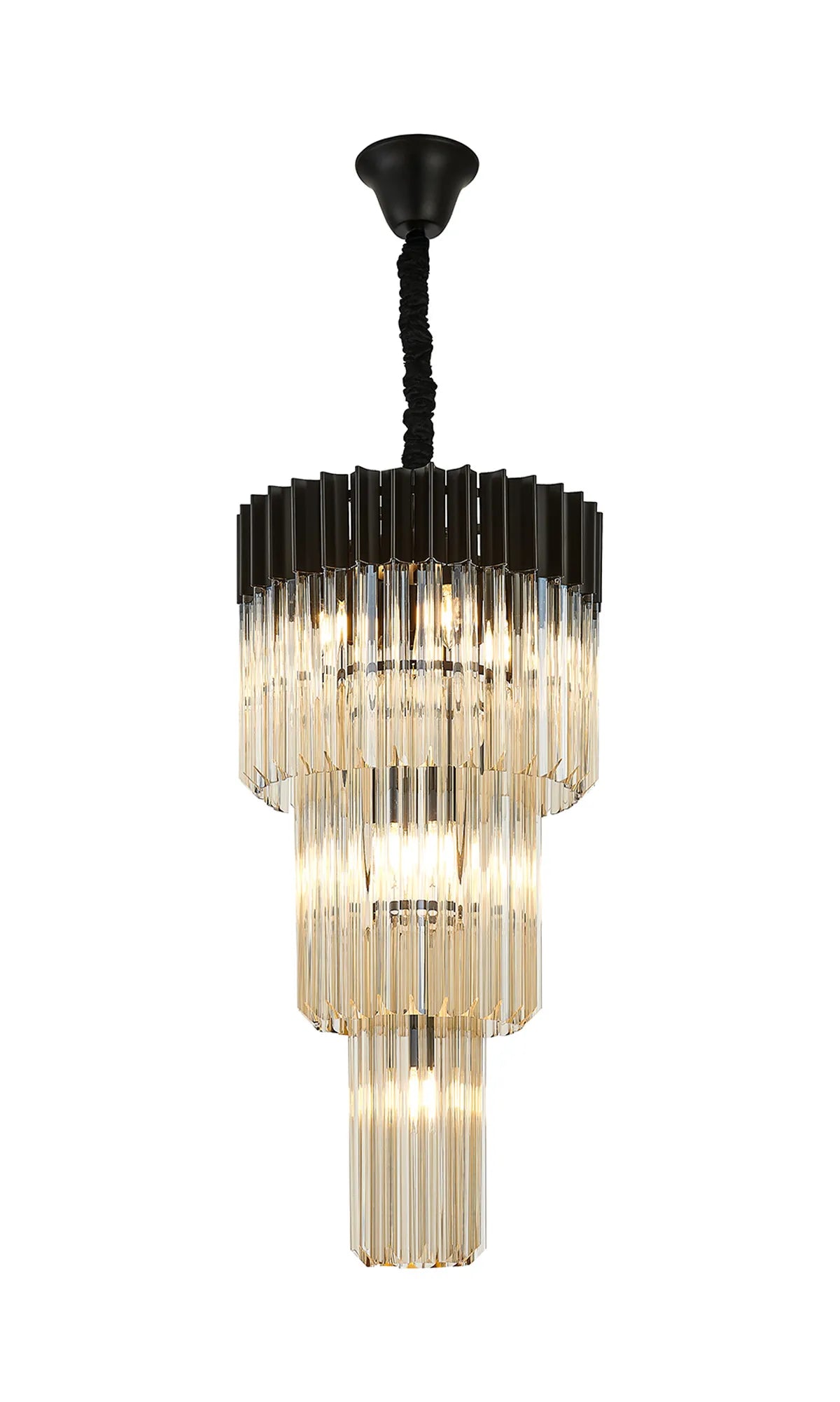 Fabula Cedar Round 3 Tier 8 Light E14 Pendant Light – 40 cm – Matt Black & Cognac Sculpted Glass 40 cm