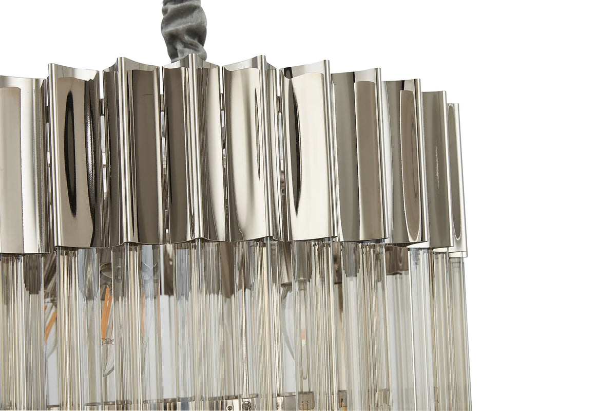 Fabula Cedar Round 3 Tier 8 Light E14 Pendant Light – 40 cm – Polished Nickel & Cognac Sculpted Glass