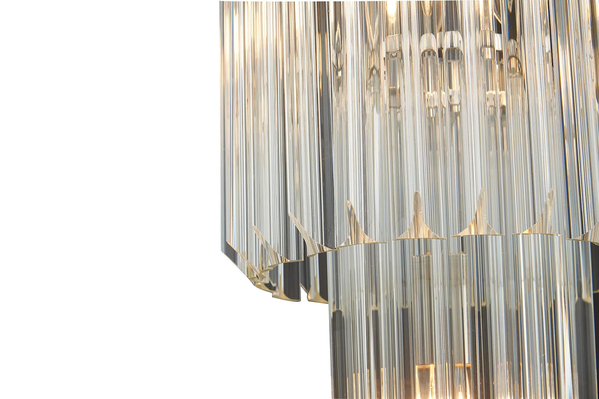 Fabula Cedar Round 3 Tier 8 Light E14 Pendant Light – 40 cm – Polished Nickel & Clear Sculpted Glass