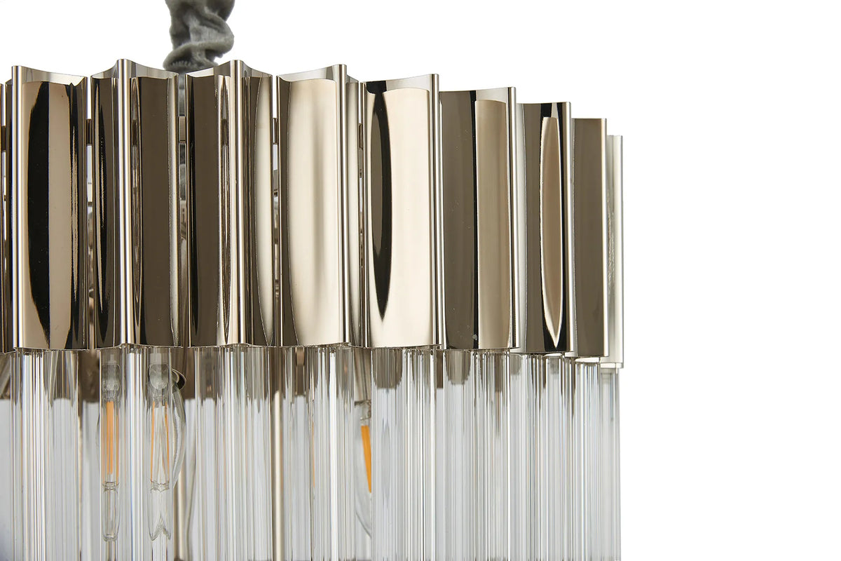 Fabula Cedar Round 3 Tier 8 Light E14 Pendant Light – 40 cm – Polished Nickel & Clear Sculpted Glass