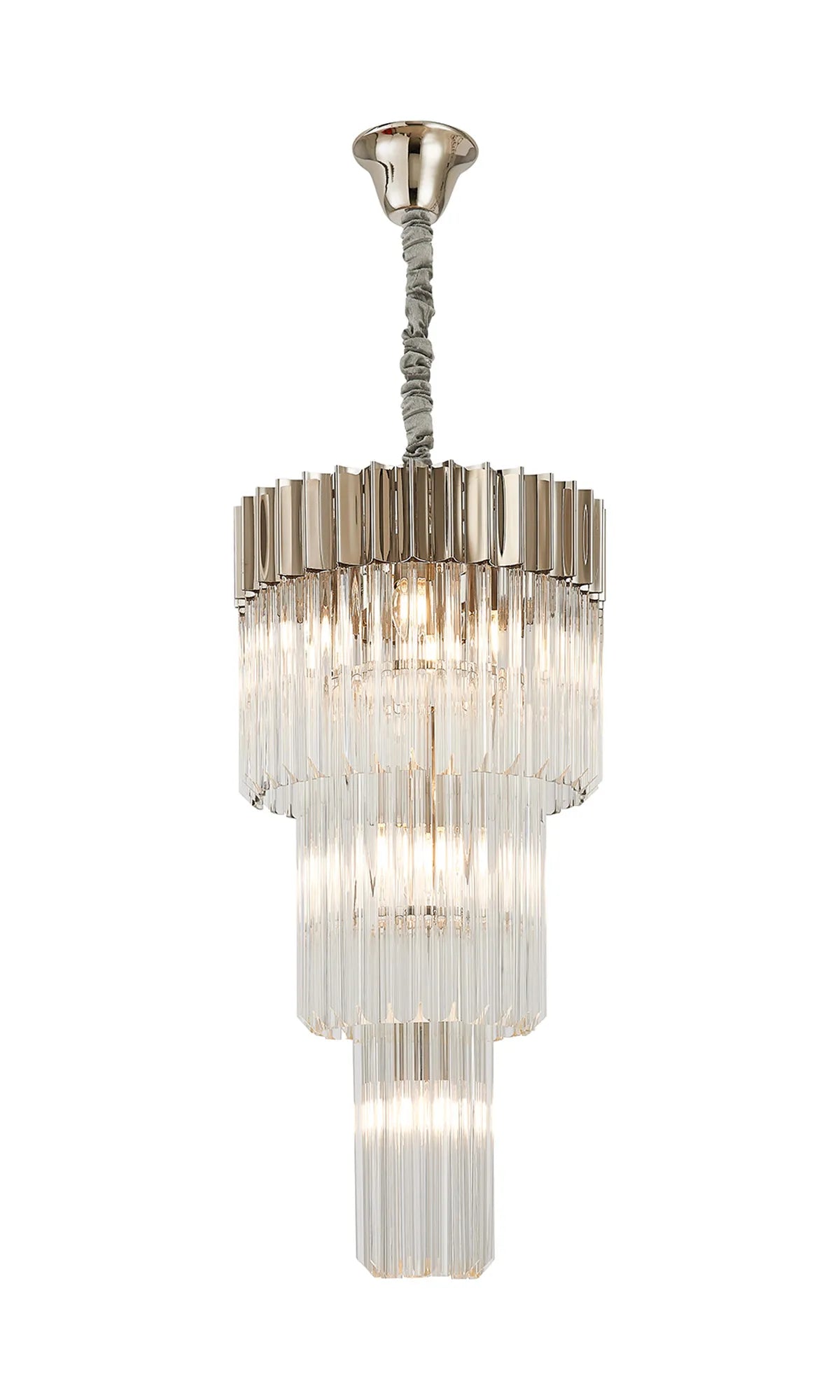 Fabula Cedar Round 3 Tier 8 Light E14 Pendant Light – 40 cm – Polished Nickel & Clear Sculpted Glass 40 cm