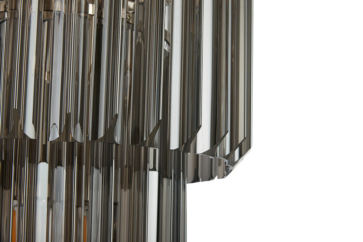 Fabula Cedar Round 3 Tier 8 Light E14 Pendant Light – 40 cm – Polished Nickel & Smoked Sculpted Glass