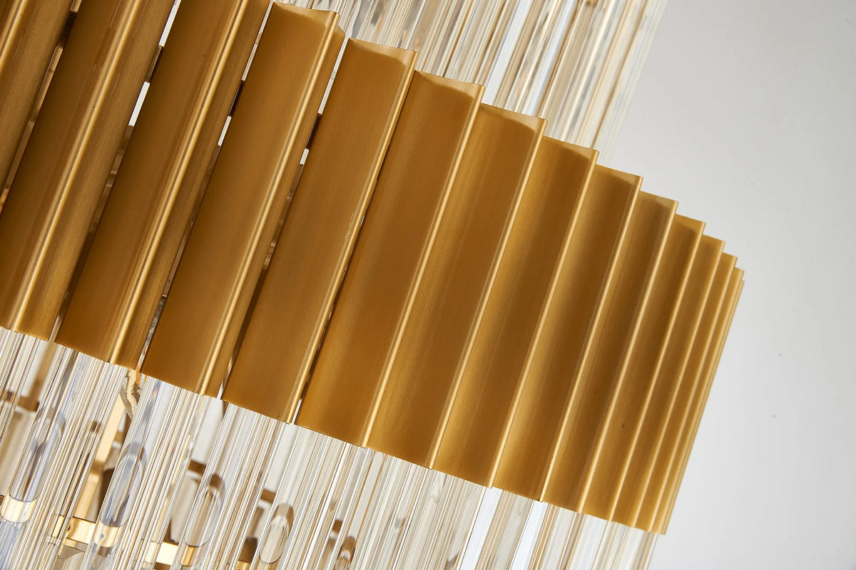 Fabula Cedar Diamond Round 9 Tier 42 Light E14 Pendant Light – 90 cm – Brass & Cognac Sculpted Glass