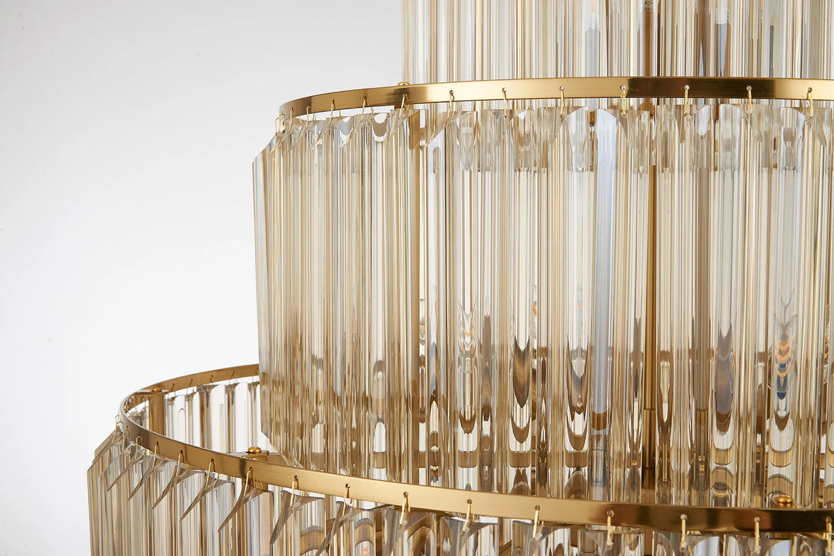 Fabula Cedar Diamond Round 9 Tier 42 Light E14 Pendant Light – 90 cm – Brass & Cognac Sculpted Glass