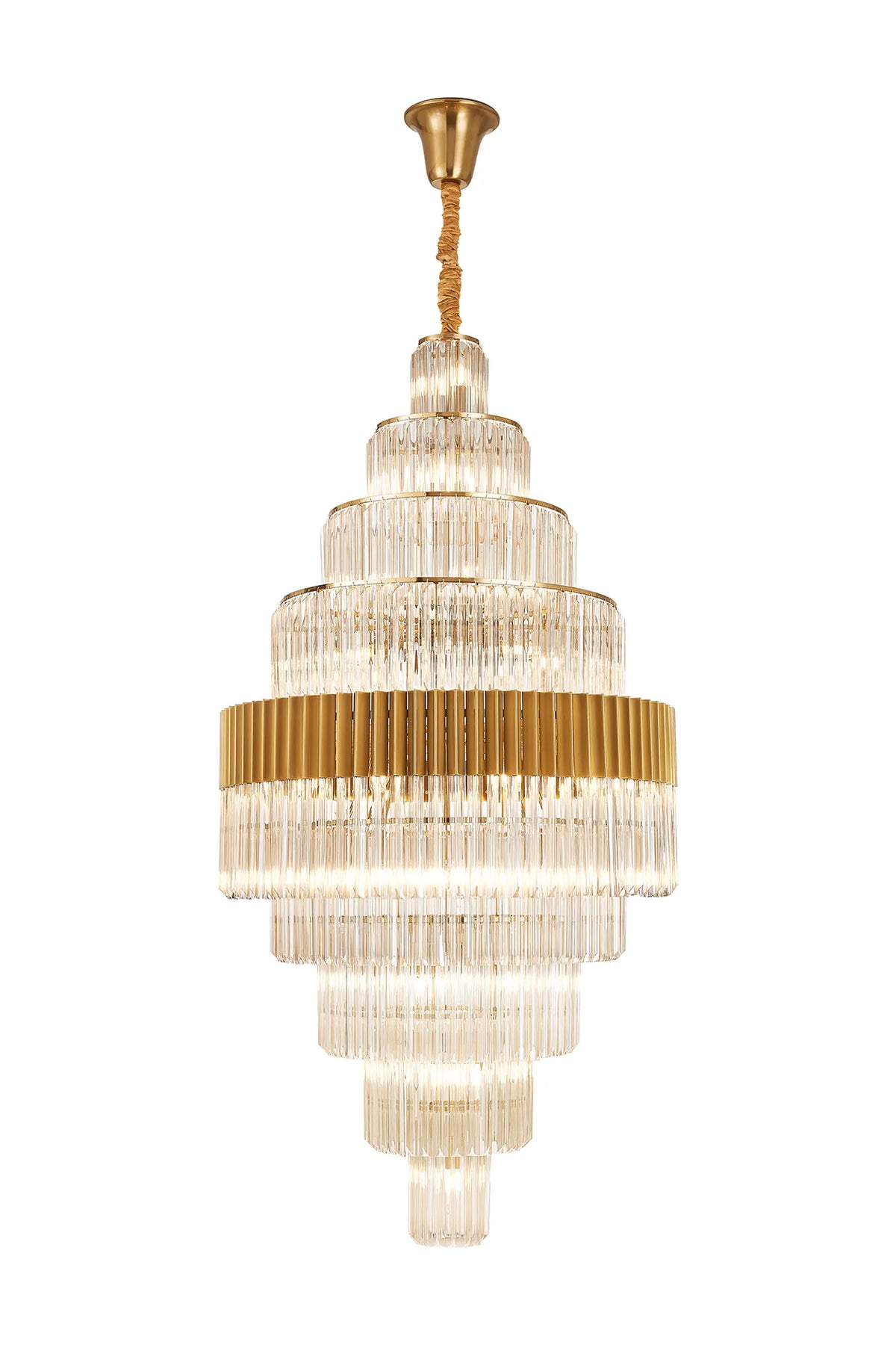 Fabula Cedar Diamond Round 9 Tier 42 Light E14 Pendant Light – 90 cm – Brass & Cognac Sculpted Glass 90 cm