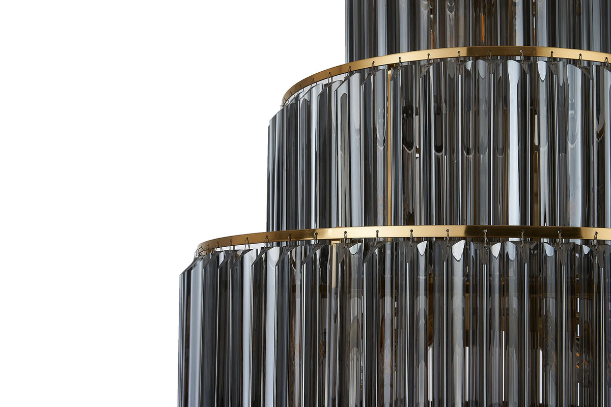 Fabula Cedar Diamond Round 9 Tier 42 Light E14 Pendant Light – 90 cm – Brass & Smoked Sculpted Glass