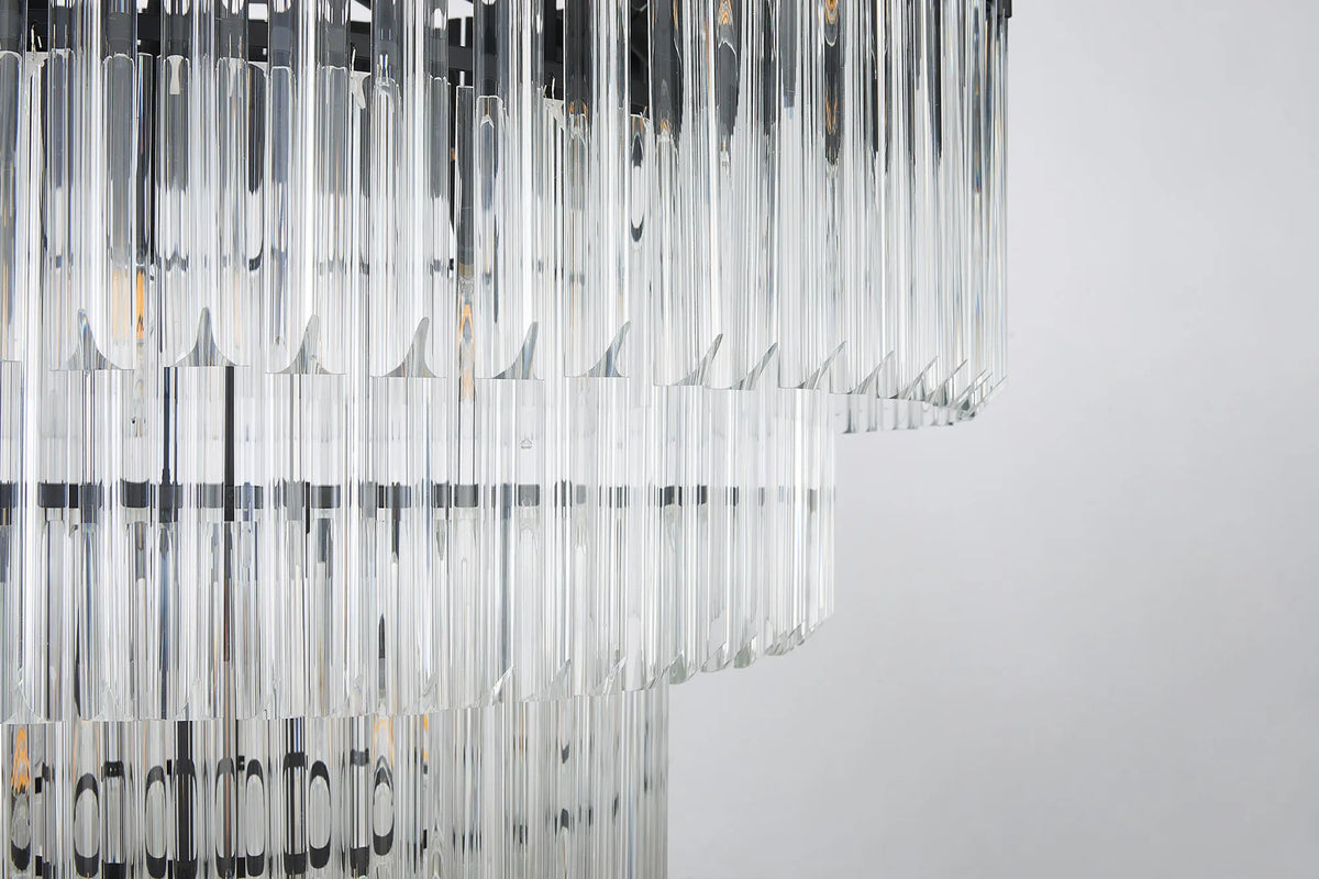 Fabula Cedar Diamond Round 9 Tier 42 Light E14 Pendant Light – 90 cm – Matt Black & Clear Sculpted Glass