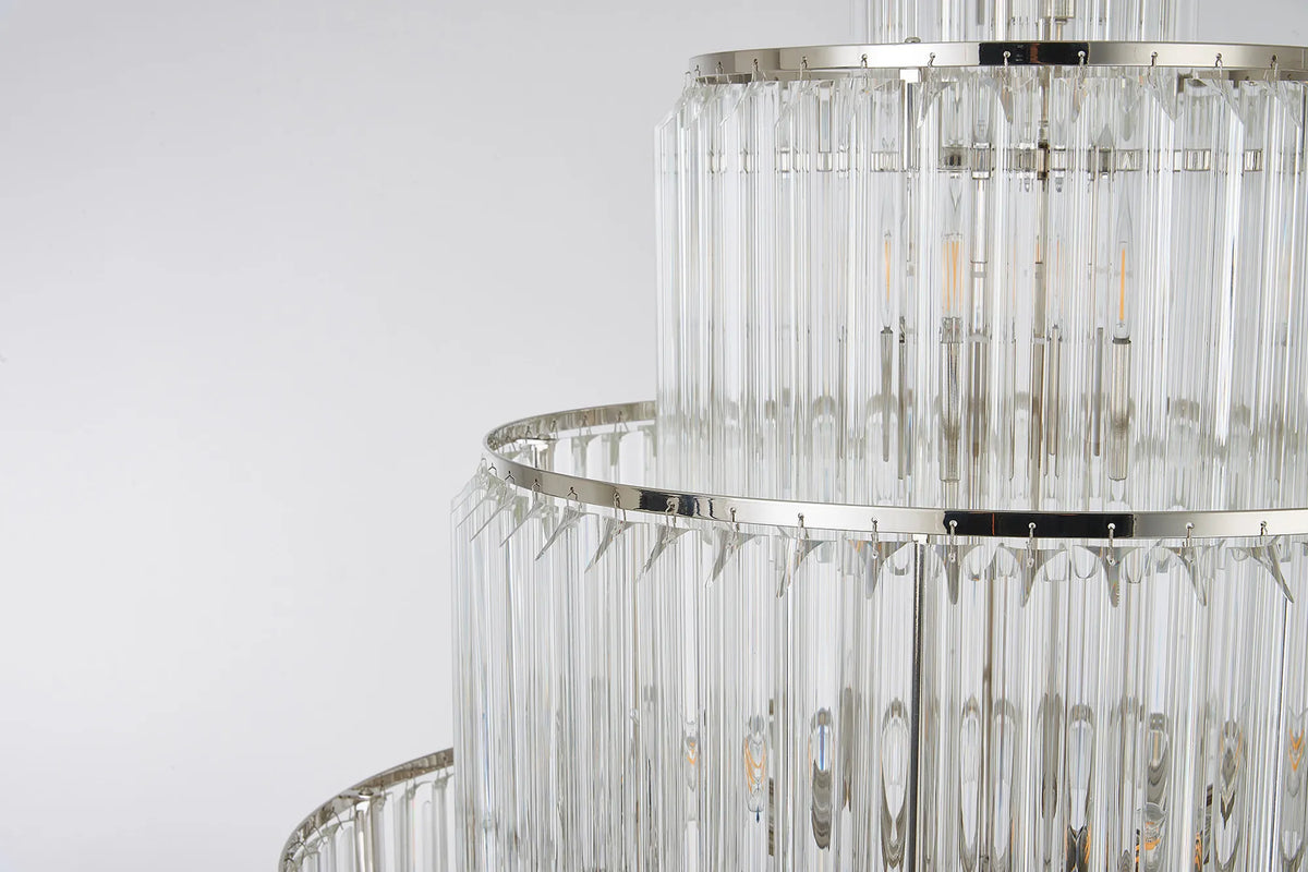 Fabula Cedar Diamond Round 9 Tier 42 Light E14 Pendant Light – 90 cm – Polished Nickel & Clear Sculpted Glass