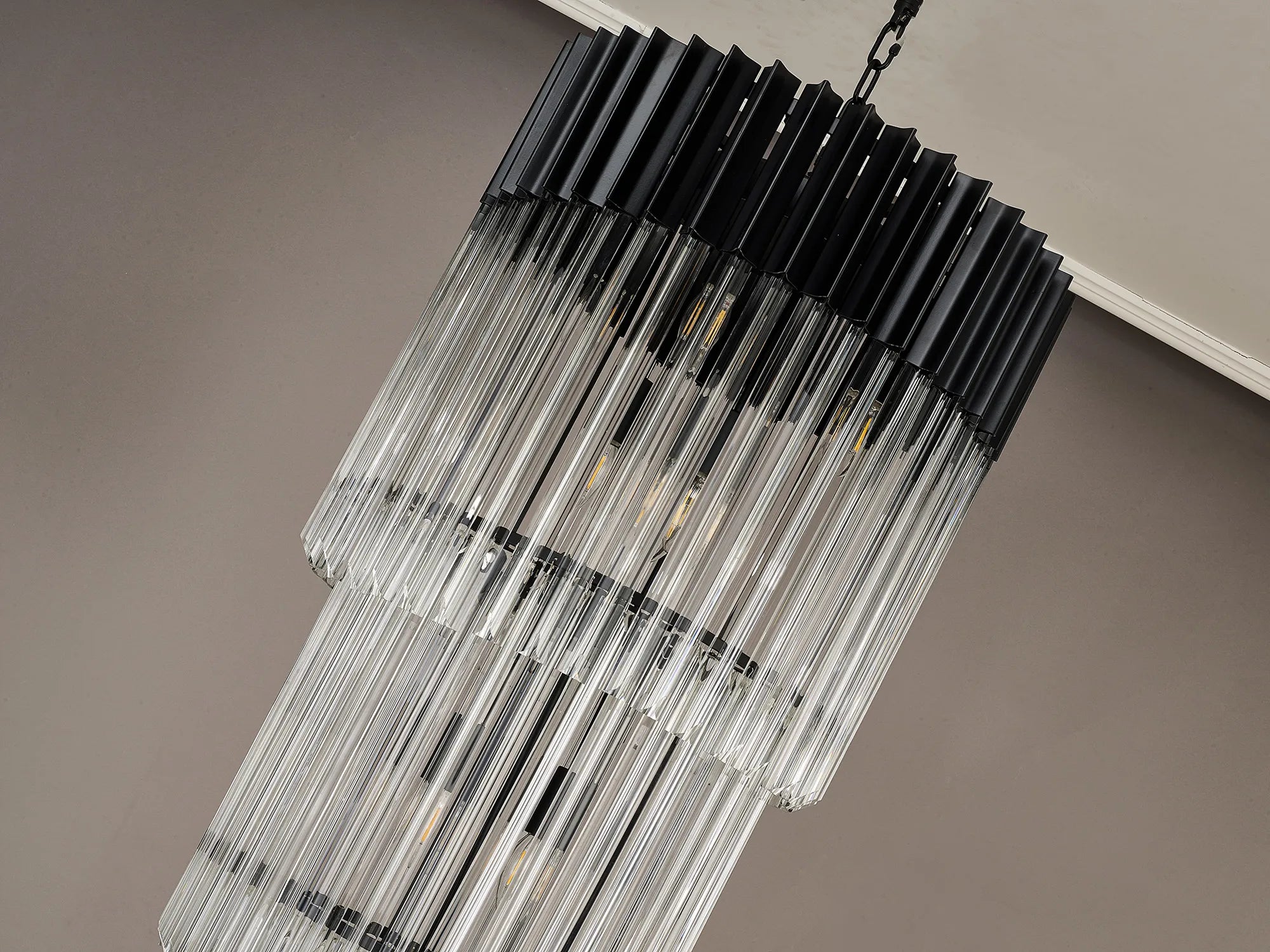 Cedar 50cm 5 Tier Pendant 18 Light - Matt Black & Clear