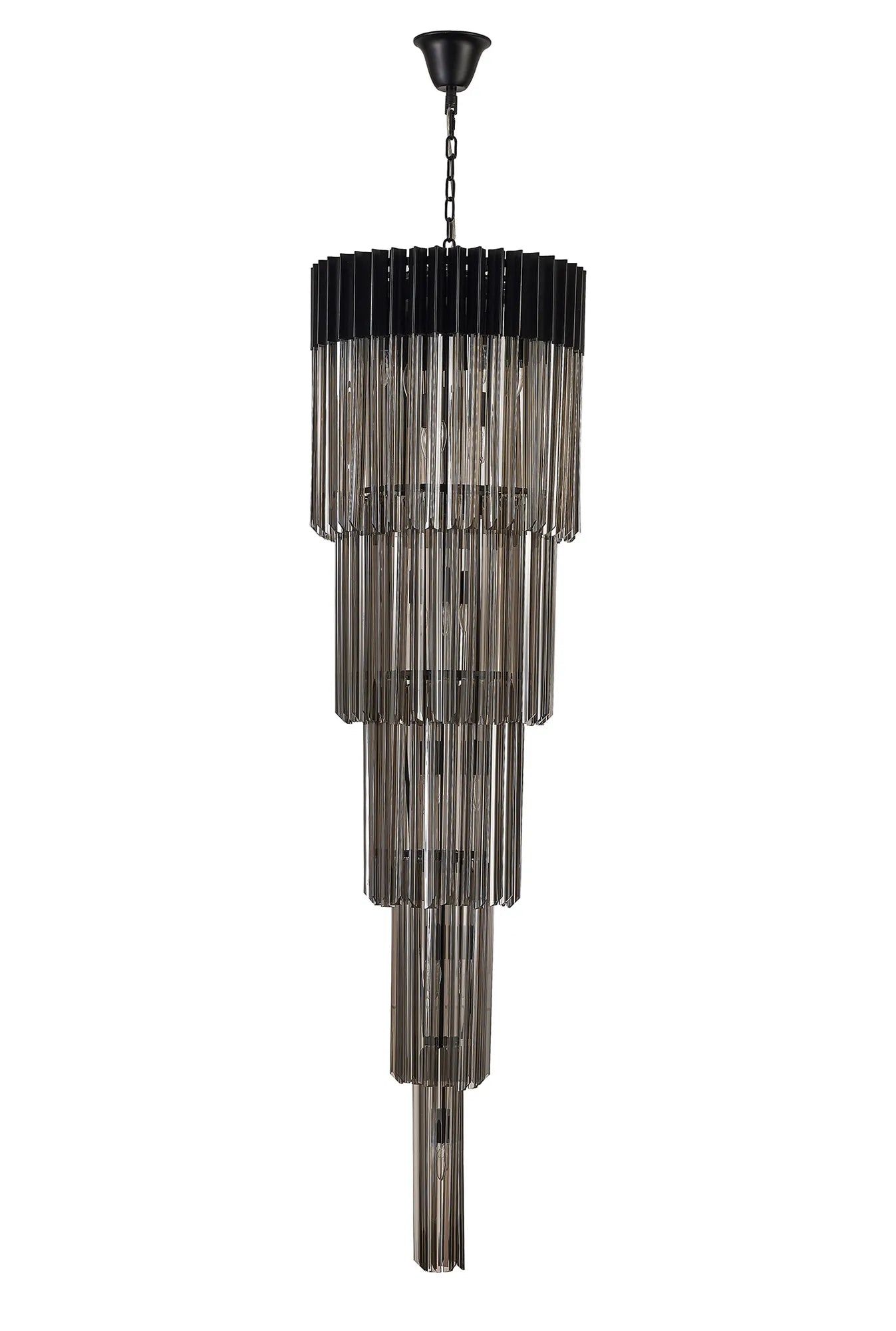 Cedar 50cm 5 Tier Pendant 18 Light - Matt Black & Smoked