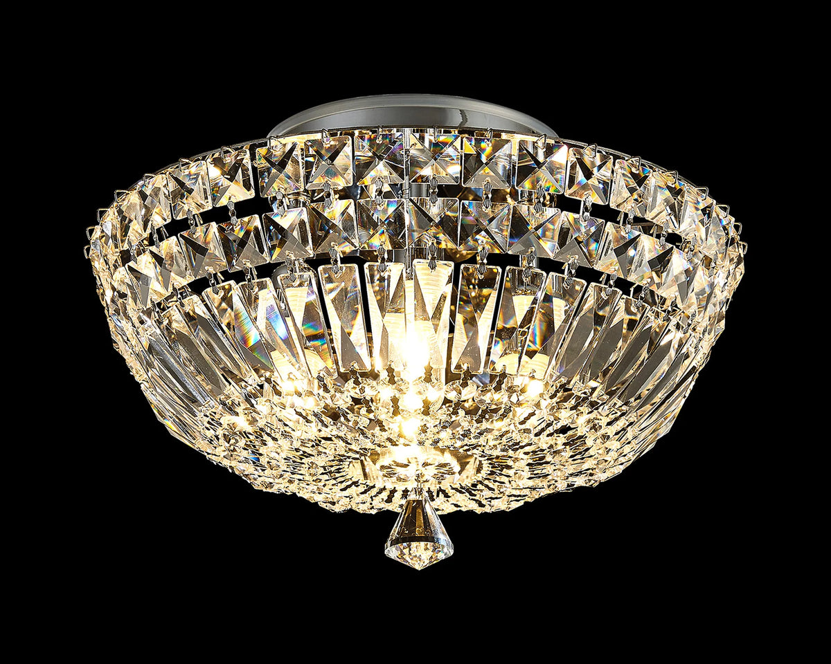 Fabula Cora Flush Ceiling Light – 31 cm – Polished Chrome & Crystal – IP44
