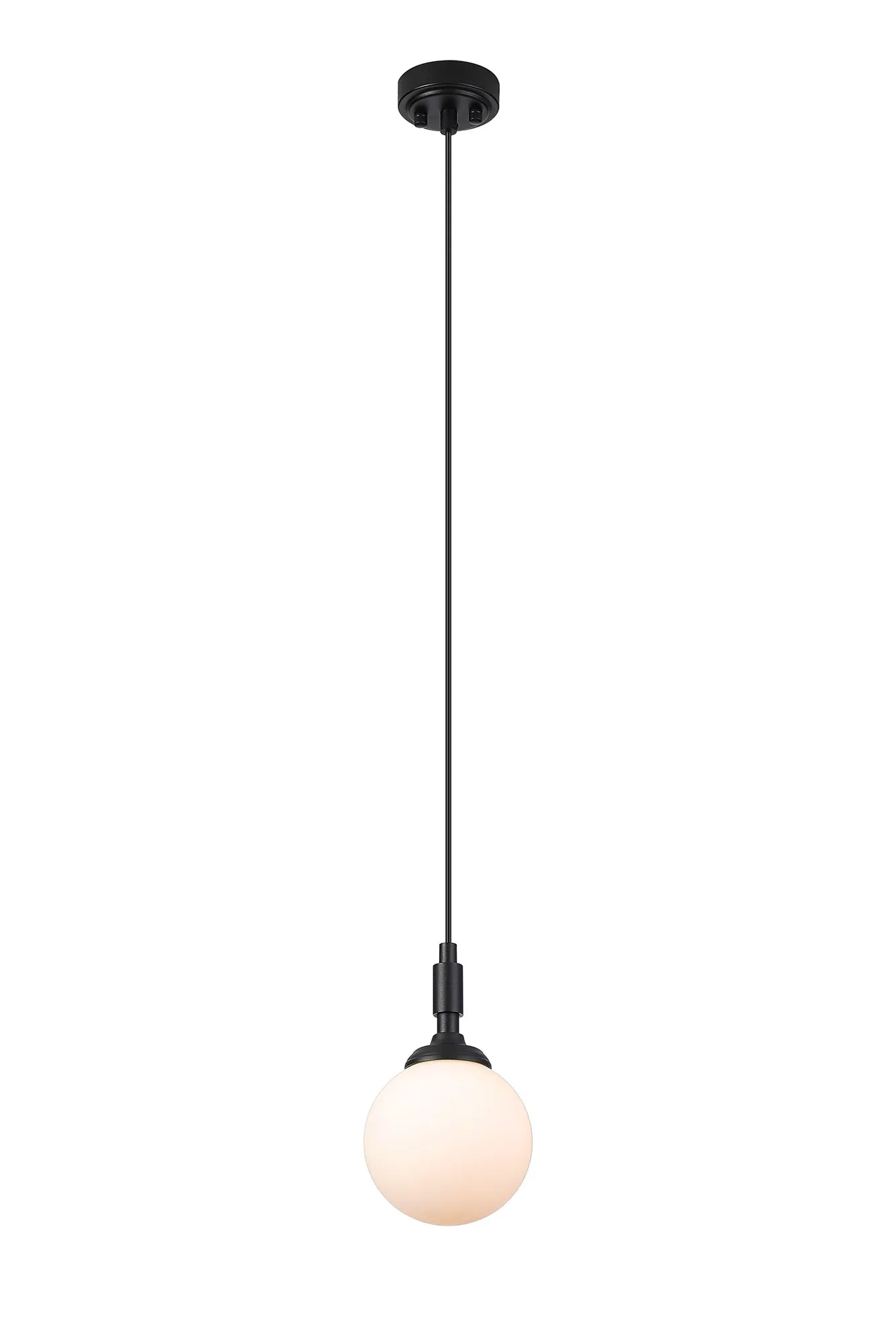 Dene Pendant 1 Light - IP44 Satin Black & Opal Smooth Round Glass