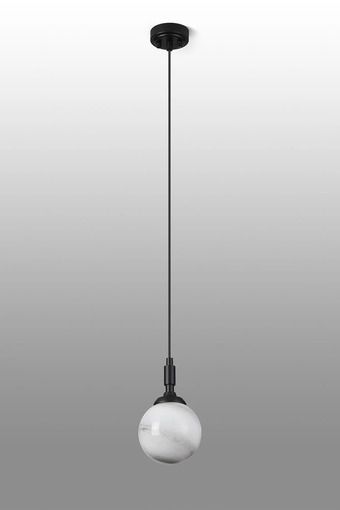 Dene Pendant 1 Light - IP44 Satin Black & Grey & White Round Marble Effect Glass