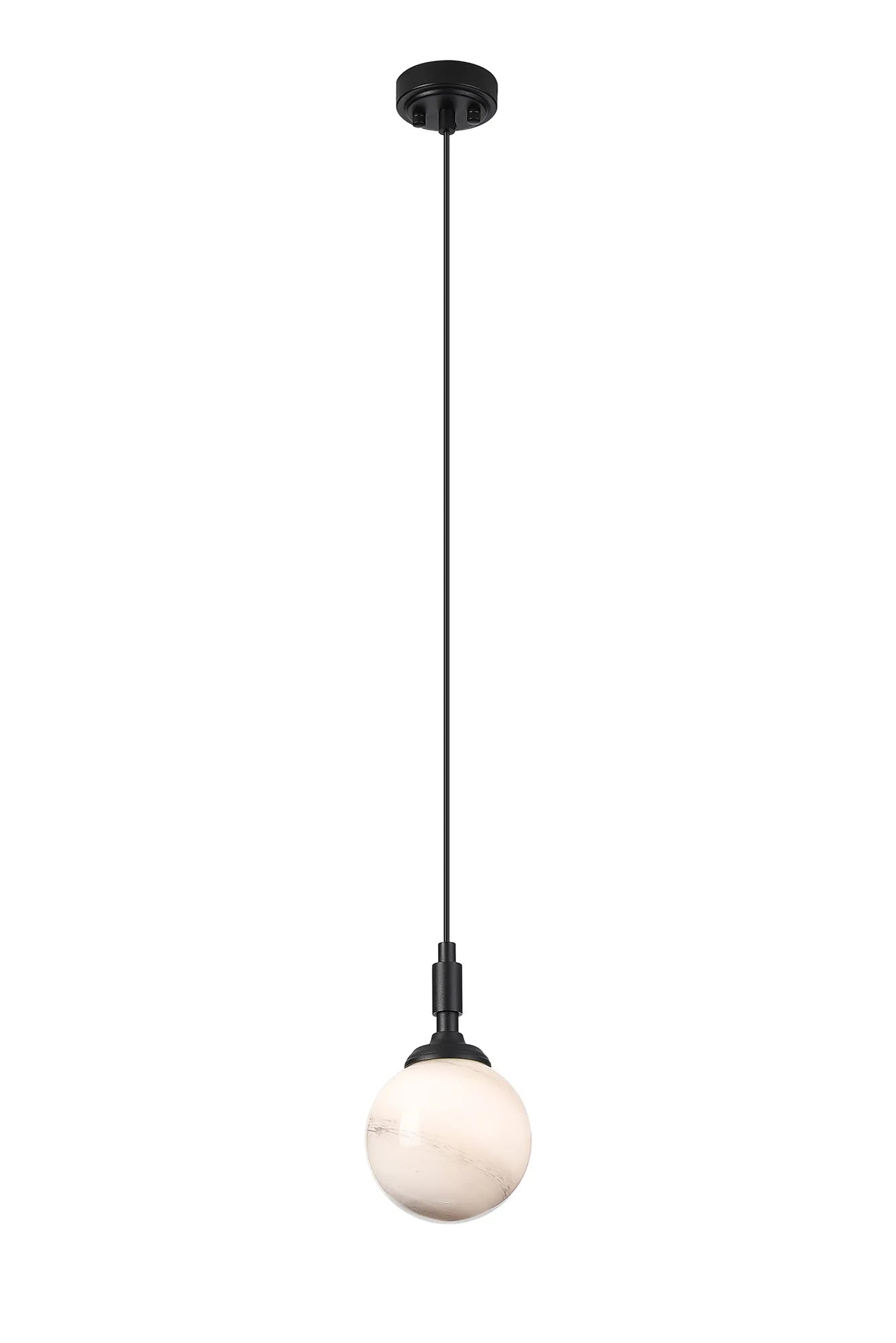 Dene Pendant 1 Light - IP44 Satin Black & Grey & White Round Marble Effect Glass