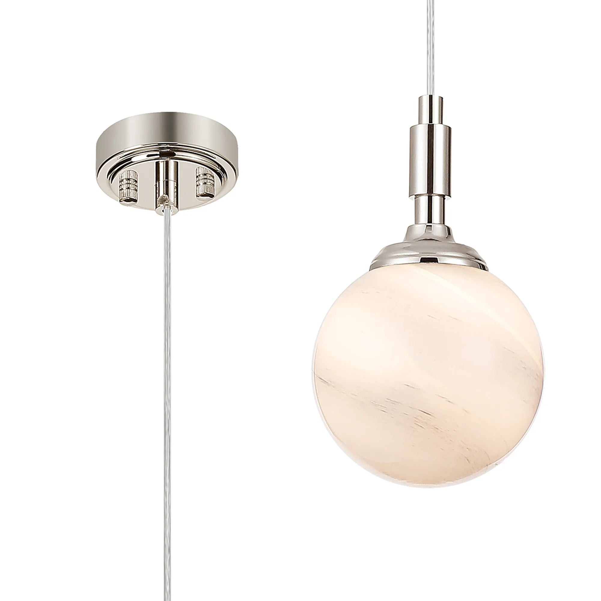 Dene Pendant 1 Light - IP44 Polished Nickel & Grey & White Round Marble Effect Glass