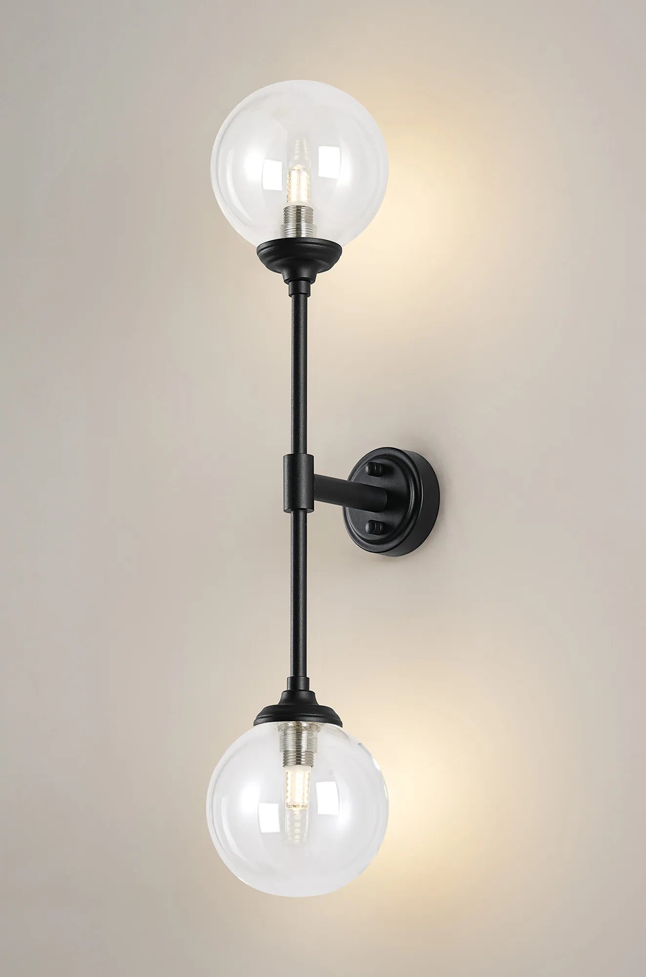 Dene Ceiling & Wall Light - Linear 2 Light - IP44 Satin Black & Glass Smooth Round Glass