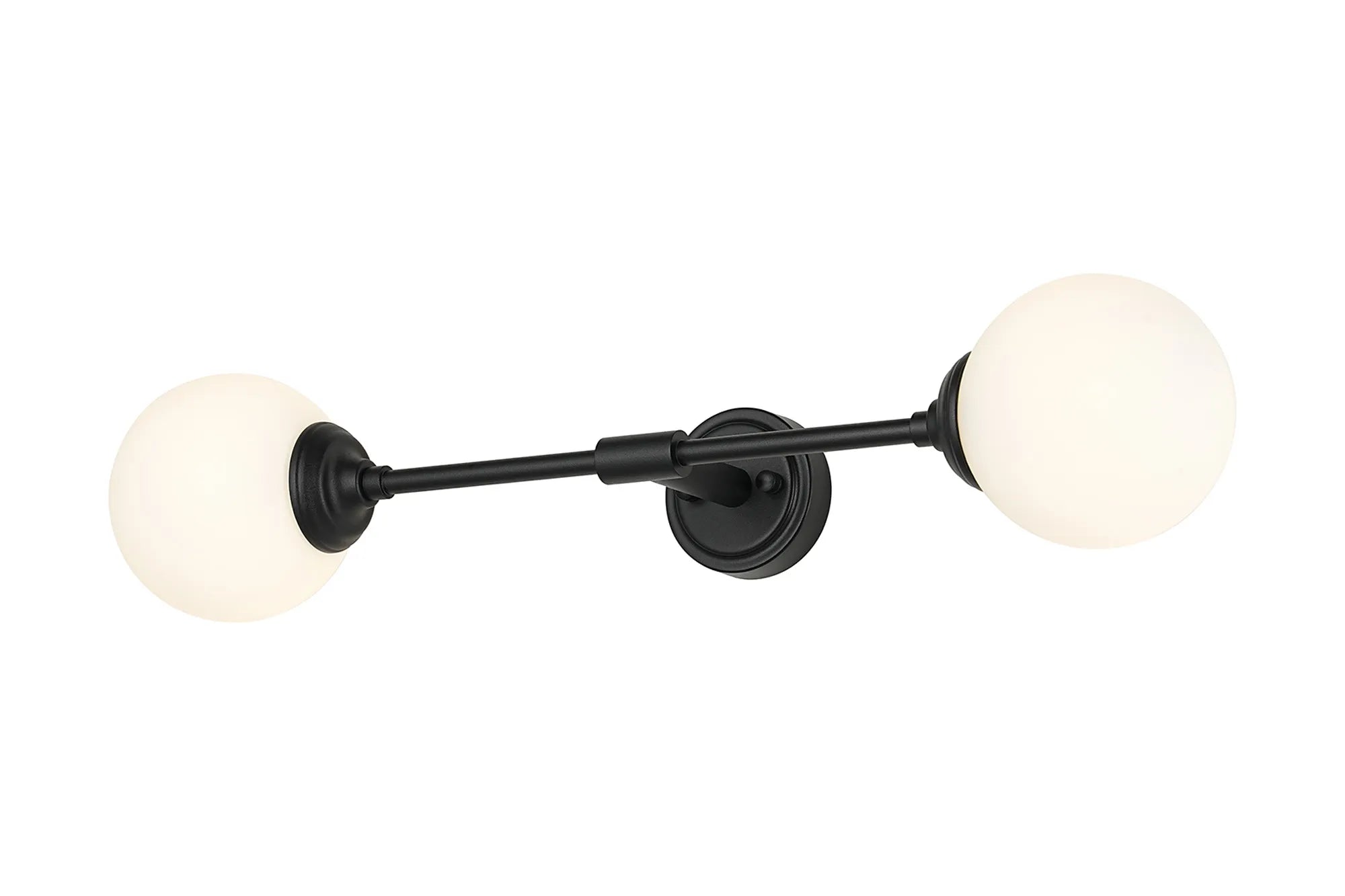 Dene Ceiling & Wall Light - Linear 2 Light - IP44 Satin Black & White Smooth Round Glass