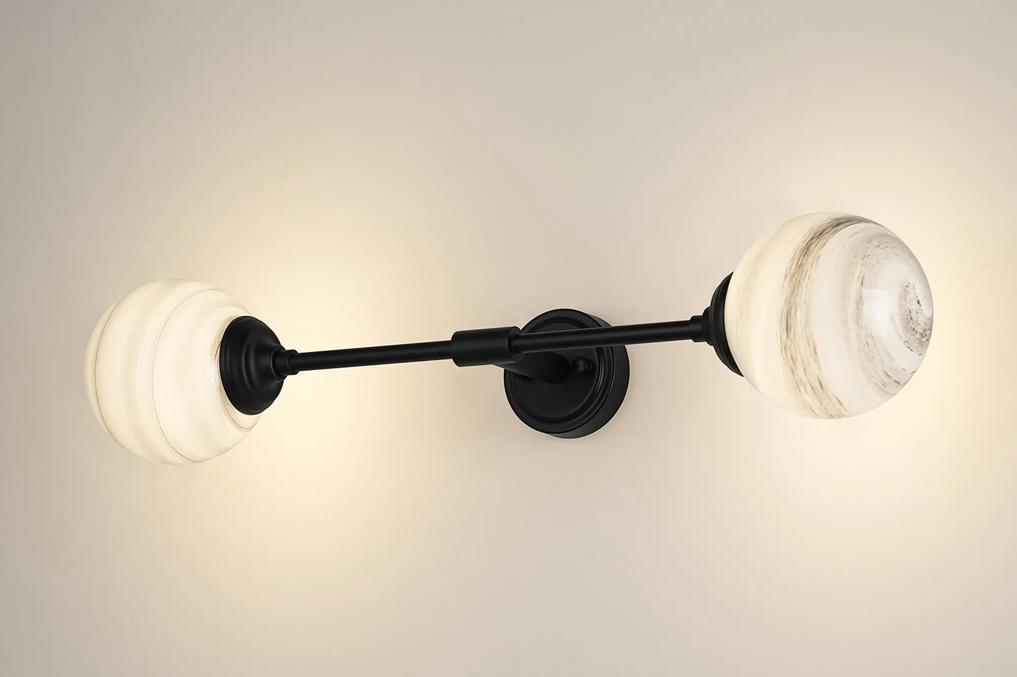 Dene Ceiling & Wall Light - Linear 2 Light - IP44 Satin Black & Grey","White Round Marble Effect Glass