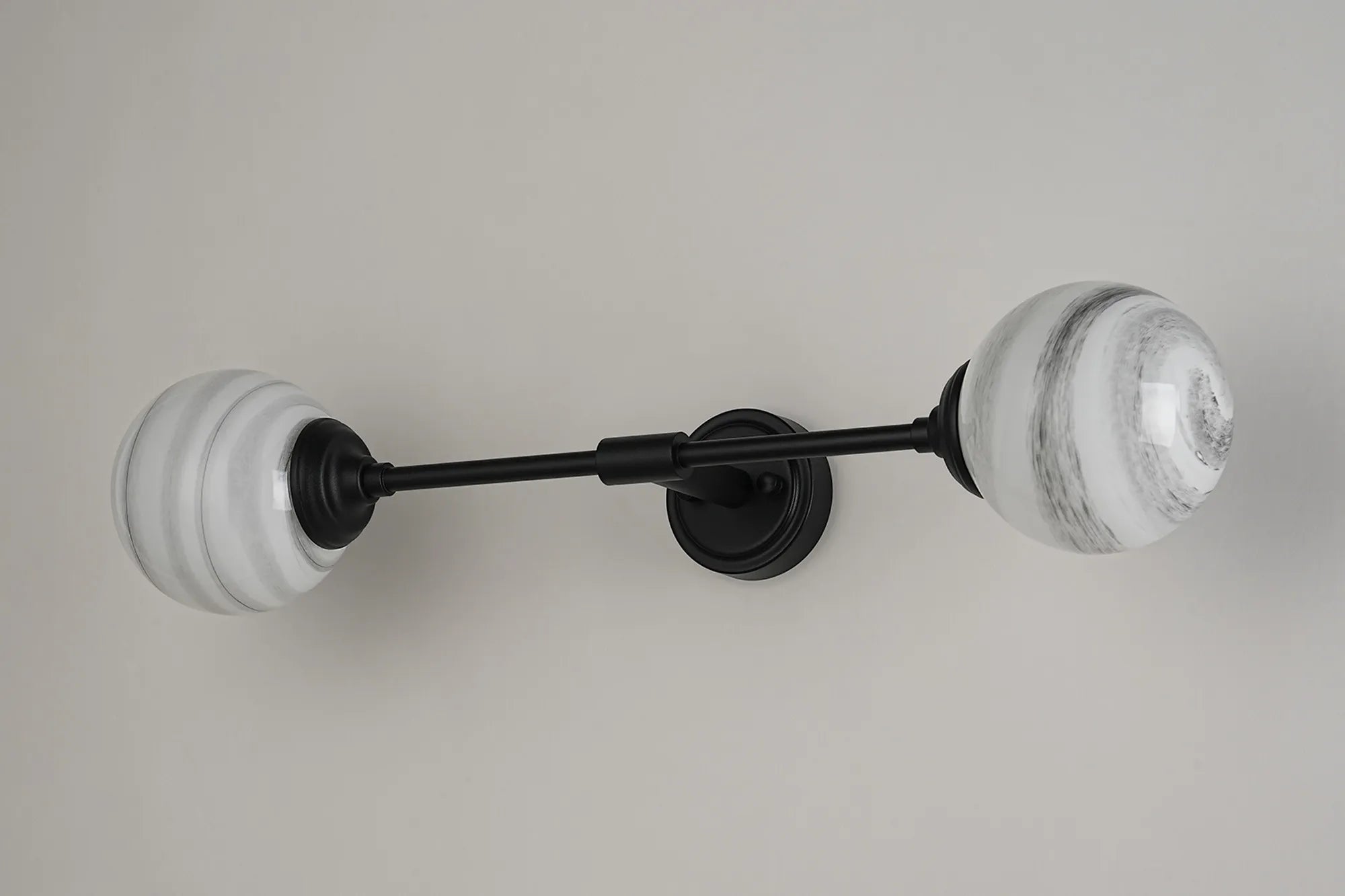 Dene Ceiling & Wall Light - Linear 2 Light - IP44 Satin Black & Grey","White Round Marble Effect Glass