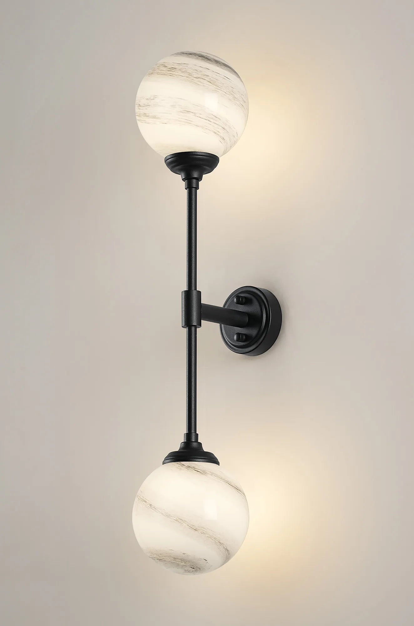 Dene Ceiling & Wall Light - Linear 2 Light - IP44 Satin Black & Grey","White Round Marble Effect Glass