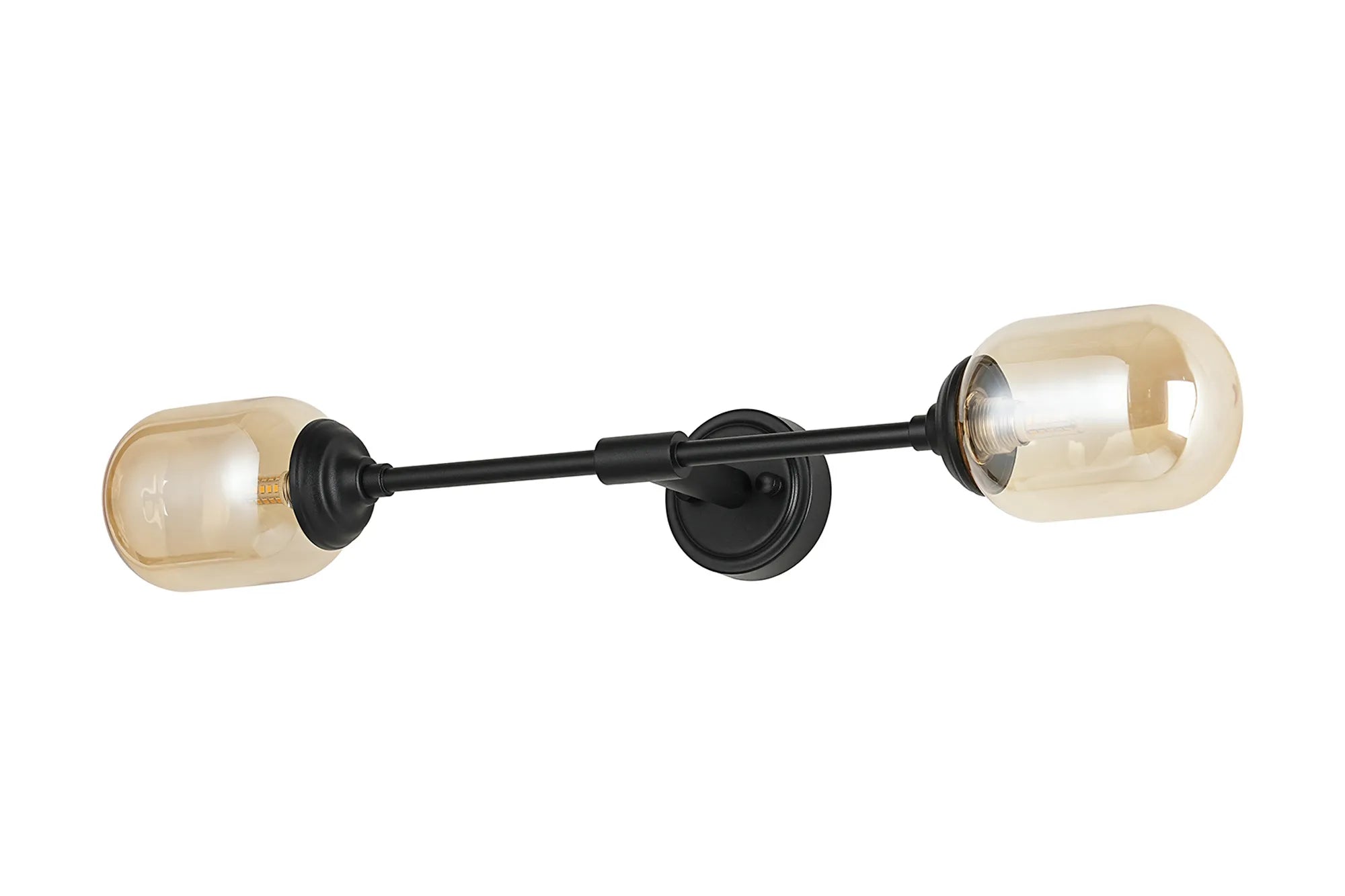 Dene Ceiling & Wall Light - Linear 2 Light - IP44 Satin Black & Amber Smooth Tubular Glass