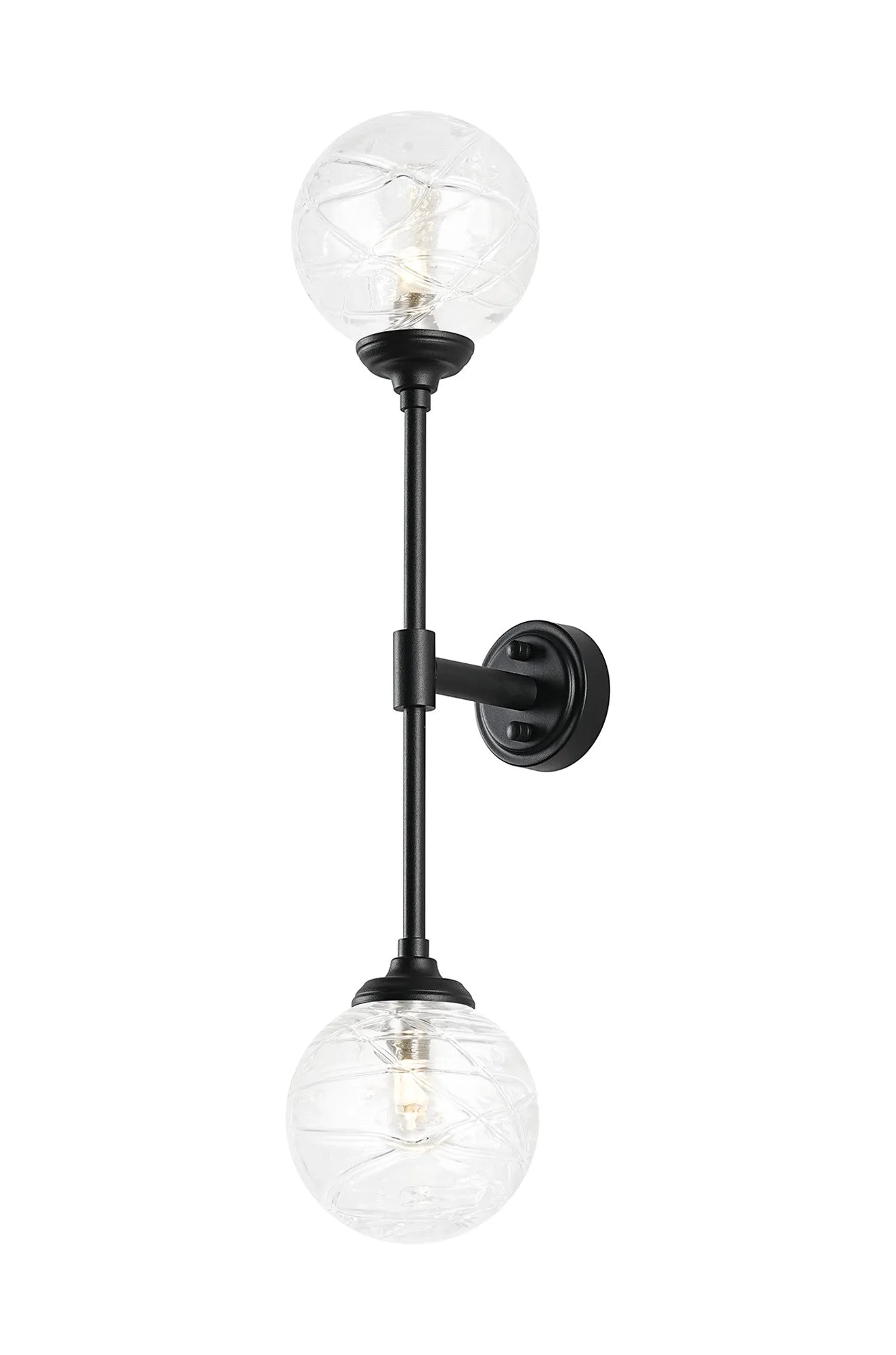 Dene Ceiling & Wall Light - Linear 2 Light - IP44 Satin Black & Glass Dune Effect Round Glass