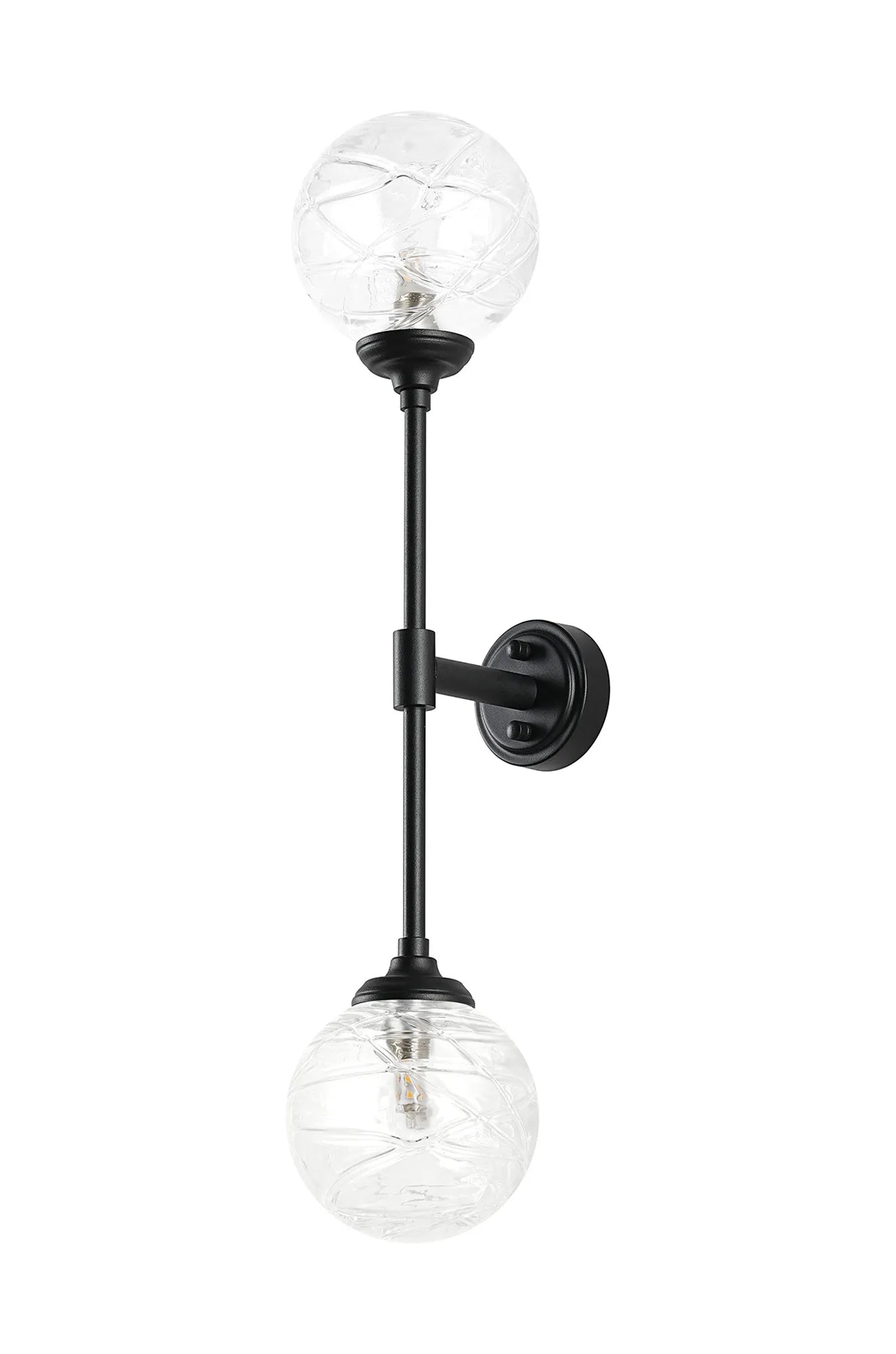 Dene Ceiling & Wall Light - Linear 2 Light - IP44 Satin Black & Glass Dune Effect Round Glass