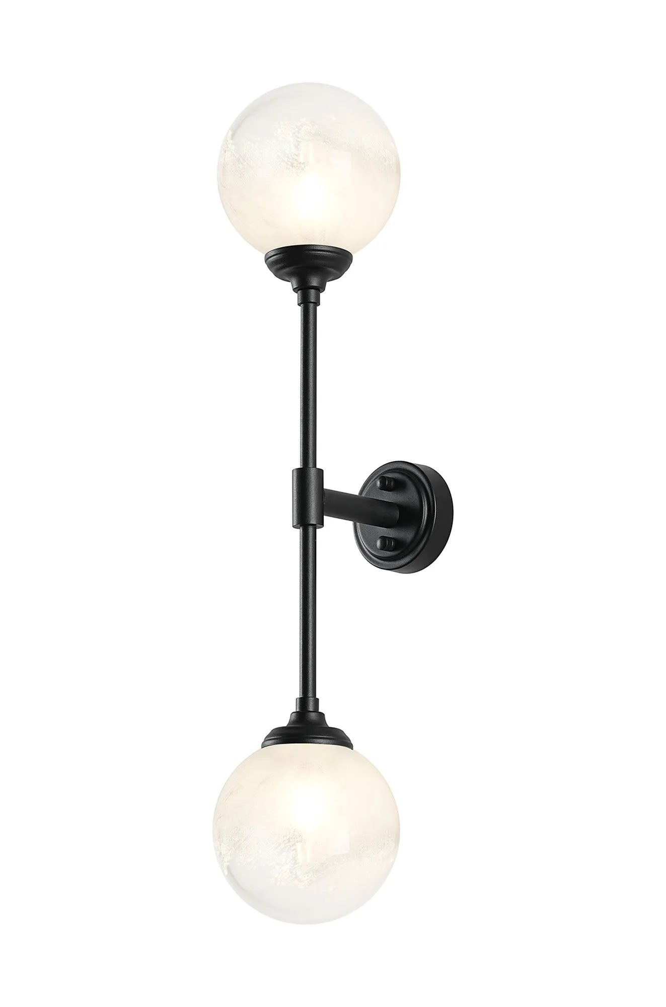 Dene Ceiling & Wall Light - Linear 2 Light - IP44 Satin Black & White Two-Tone Snow Specks Round Glass