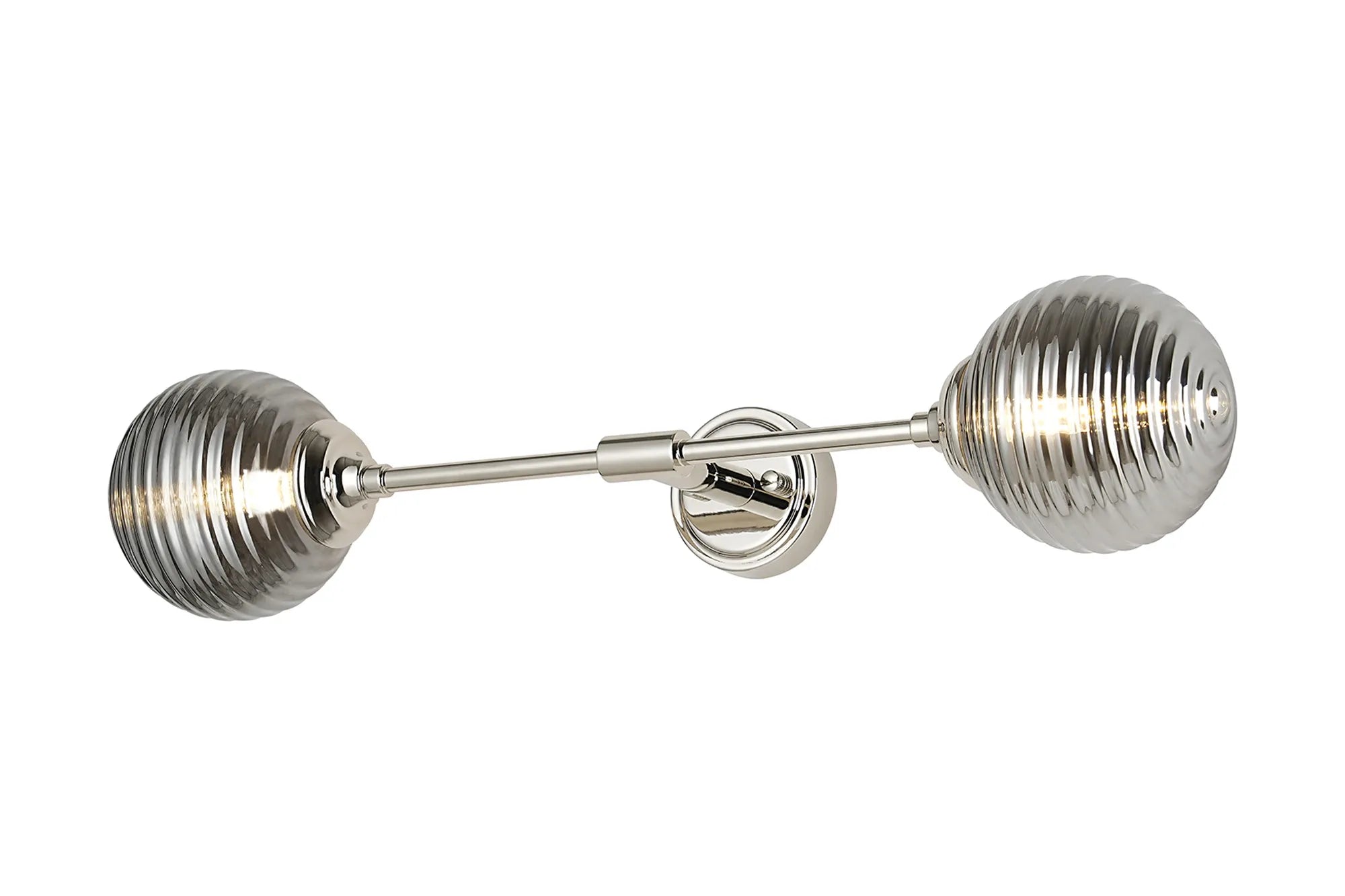 Dene Ceiling & Wall Light - Linear 2 Light - IP44 Nickel & Glass Ribbed Round Glass